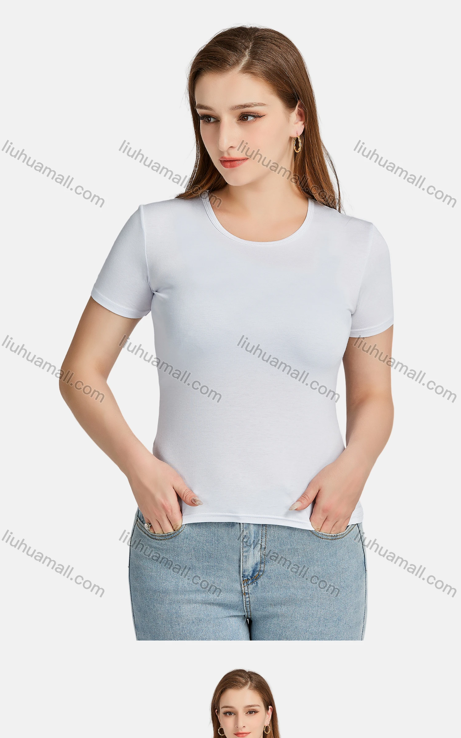 Wholesale Women's Casual Plain Crew Neck Short Sleeve Slim Fit Tee - Liuhuamall