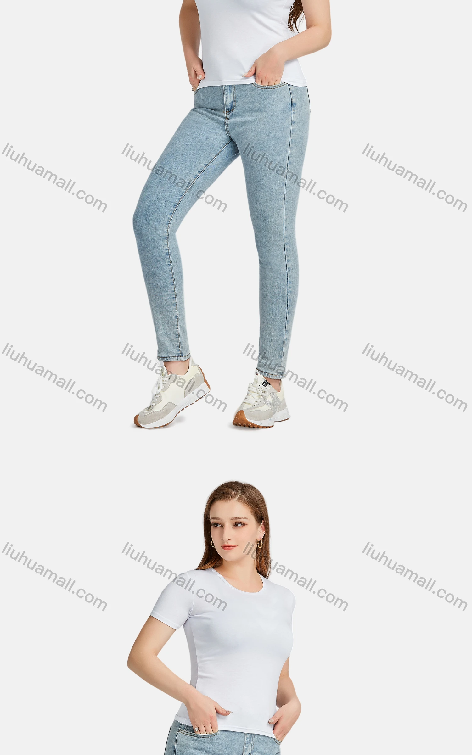 Wholesale Women's Casual Plain Crew Neck Short Sleeve Slim Fit Tee - Liuhuamall
