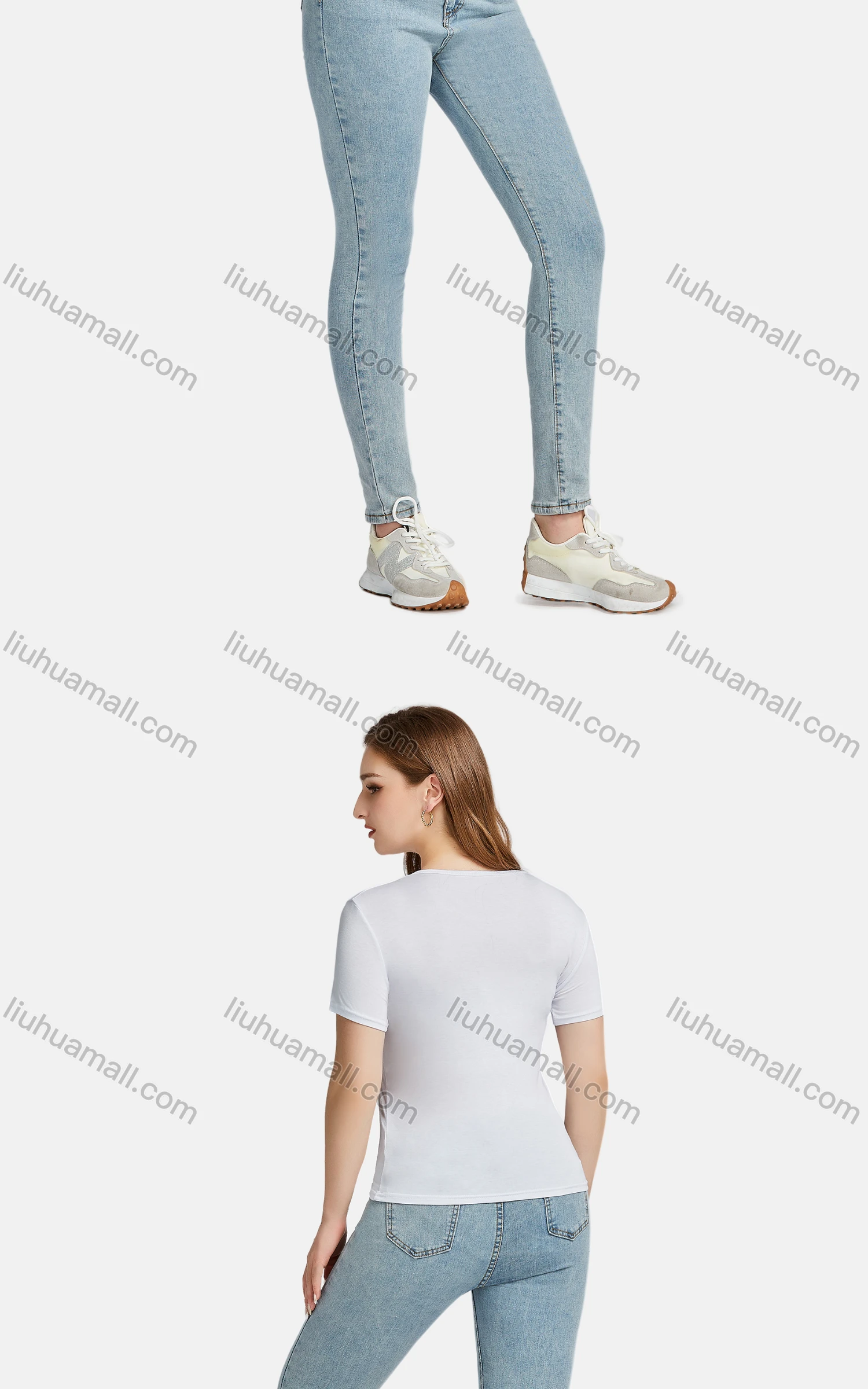 Wholesale Women's Casual Plain Crew Neck Short Sleeve Slim Fit Tee - Liuhuamall