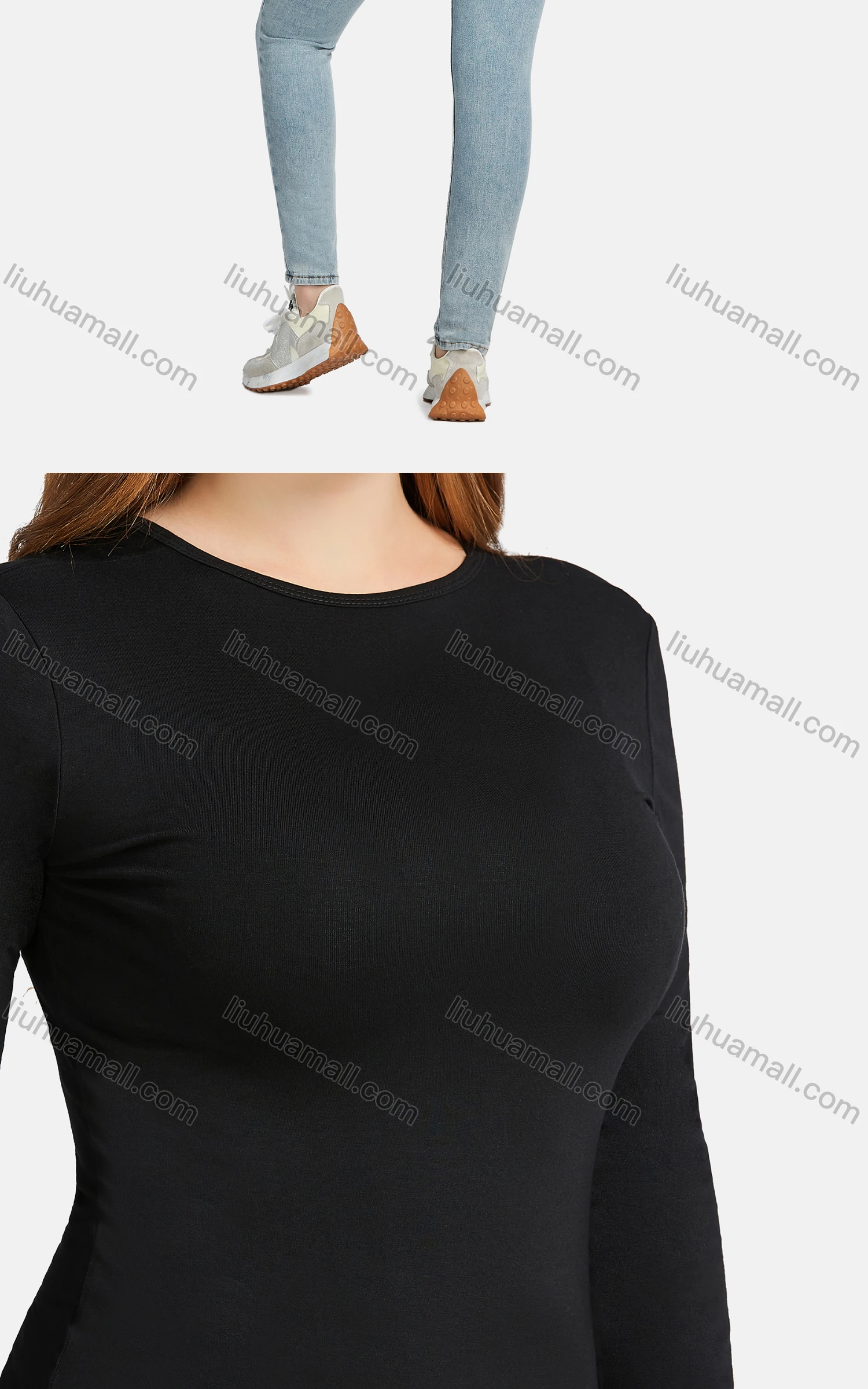 Wholesale Women's Casual Plain Crew Neck Long Sleeve Slim Fit Tee - Liuhuamall