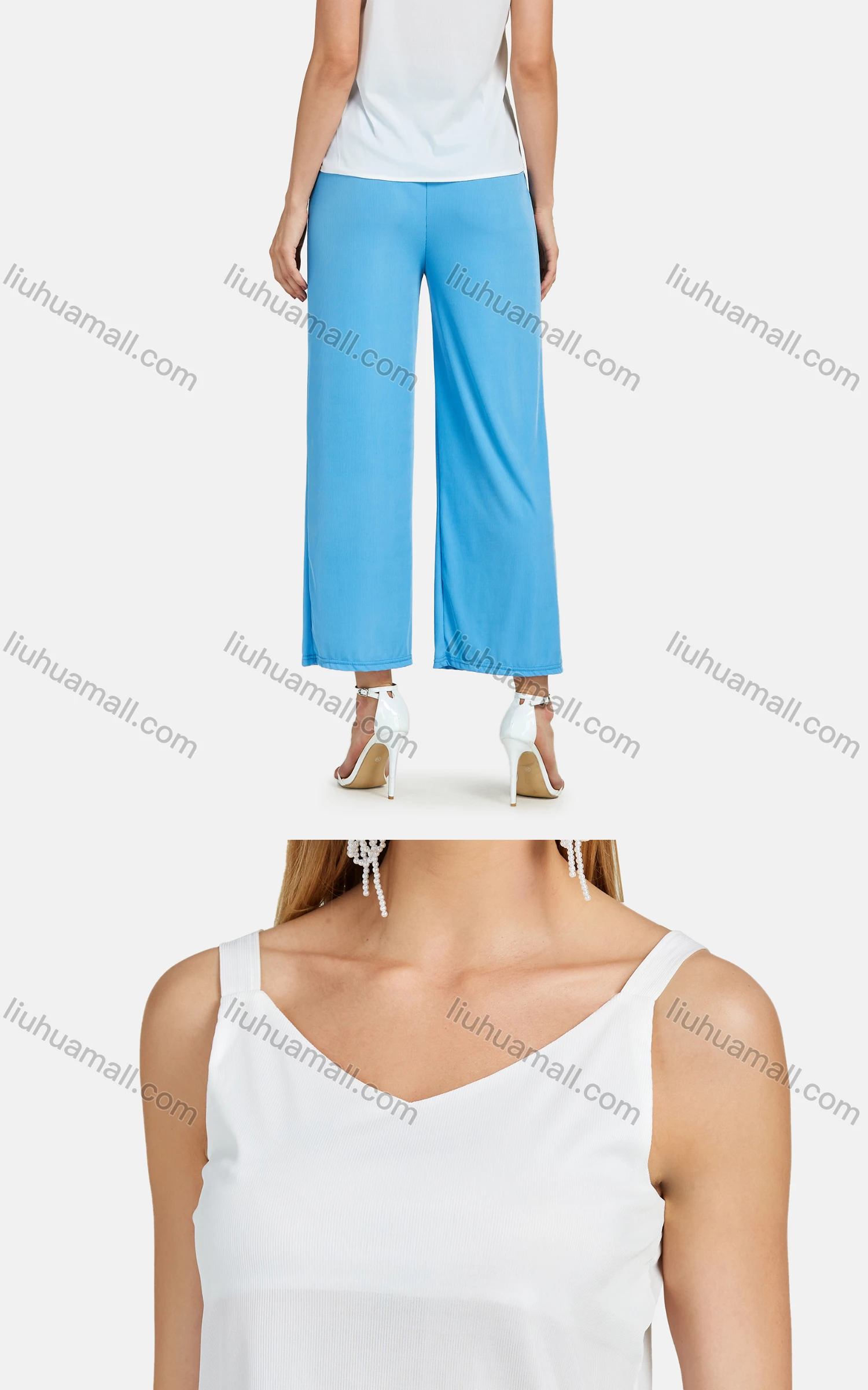 Wholesale Women's Casual Plain V Neck Cami Top & Drawstring Pants 2-piece Set - Liuhuamall
