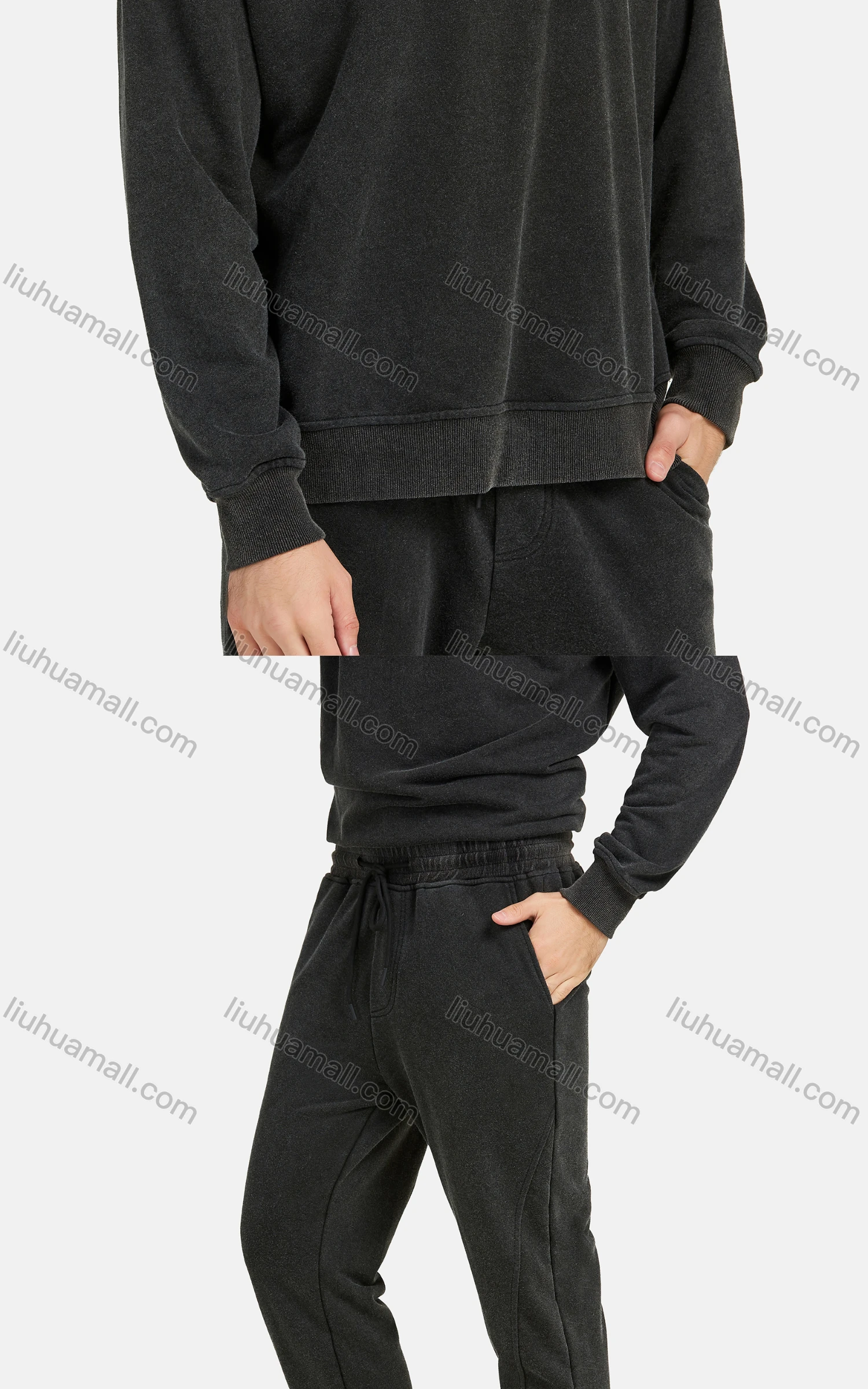 Wholesale Men's Casual Plain Crew Neck Long Sleeve Sweatshirt & Sweatpants 2-piece Set - Liuhuamall
