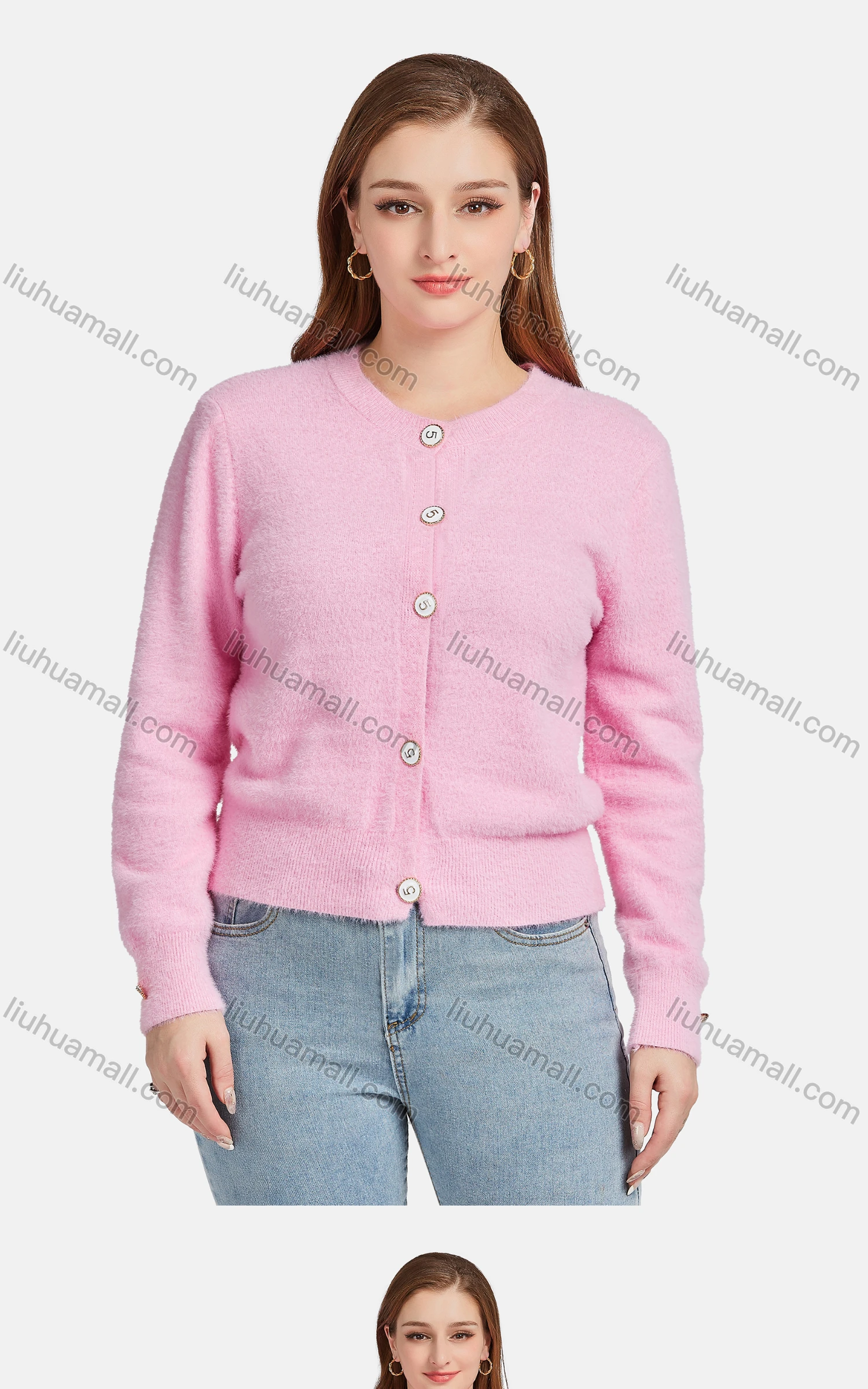 Wholesale Women's Casual Plain Long Sleeve Button Down Fleece Knit Cardigan - Liuhuamall