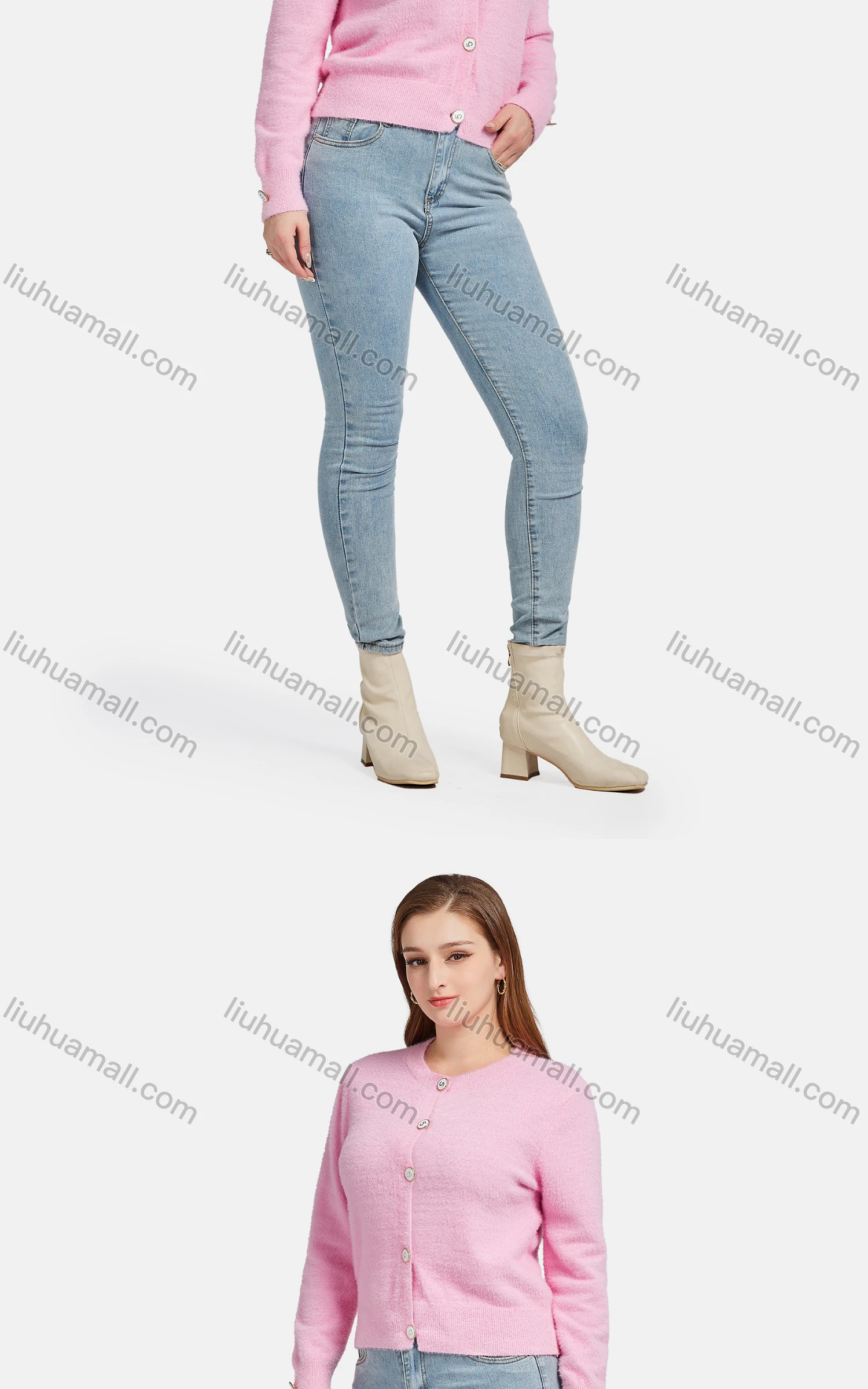 Wholesale Women's Casual Plain Long Sleeve Button Down Fleece Knit Cardigan - Liuhuamall