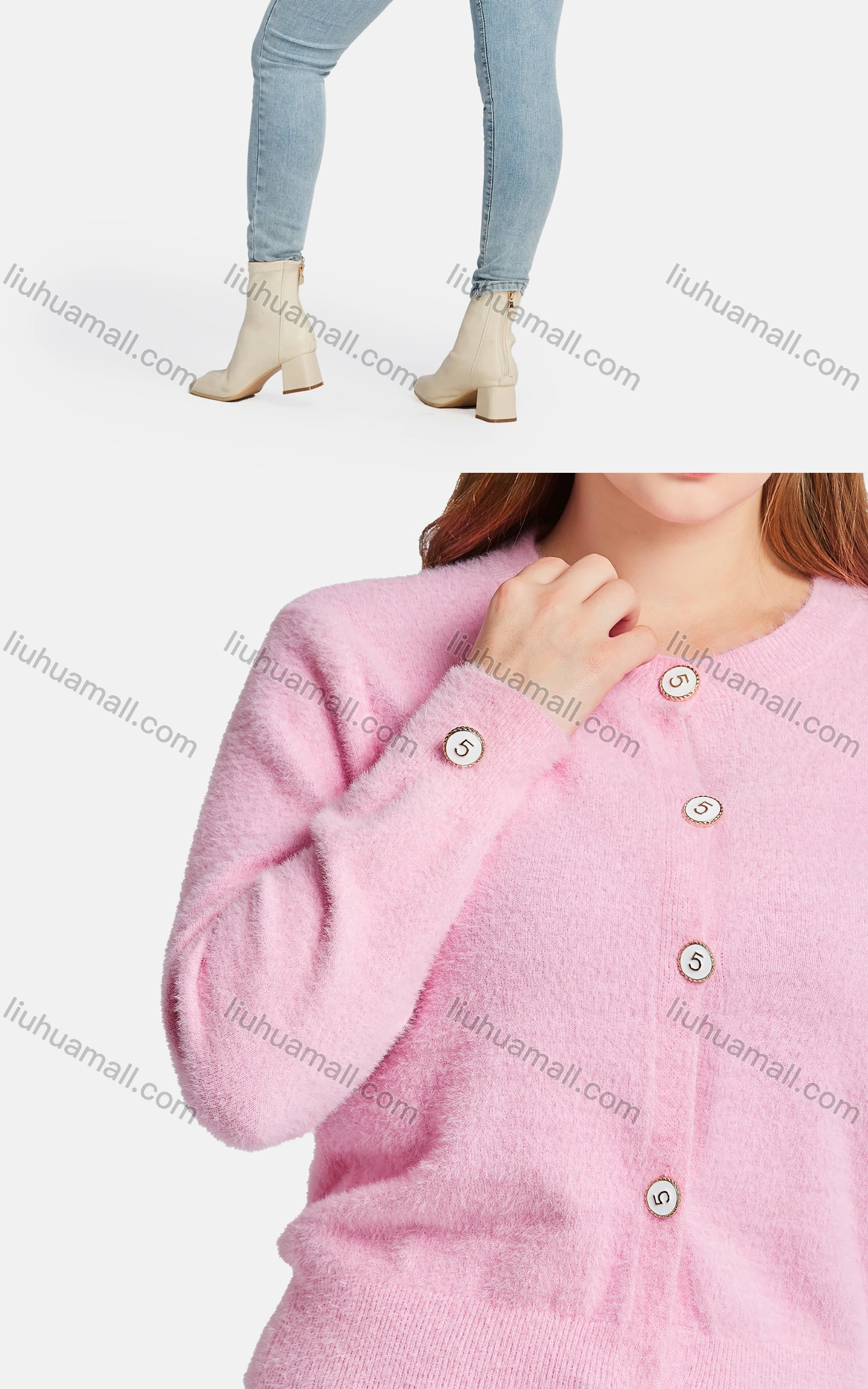 Wholesale Women's Casual Plain Long Sleeve Button Down Fleece Knit Cardigan - Liuhuamall