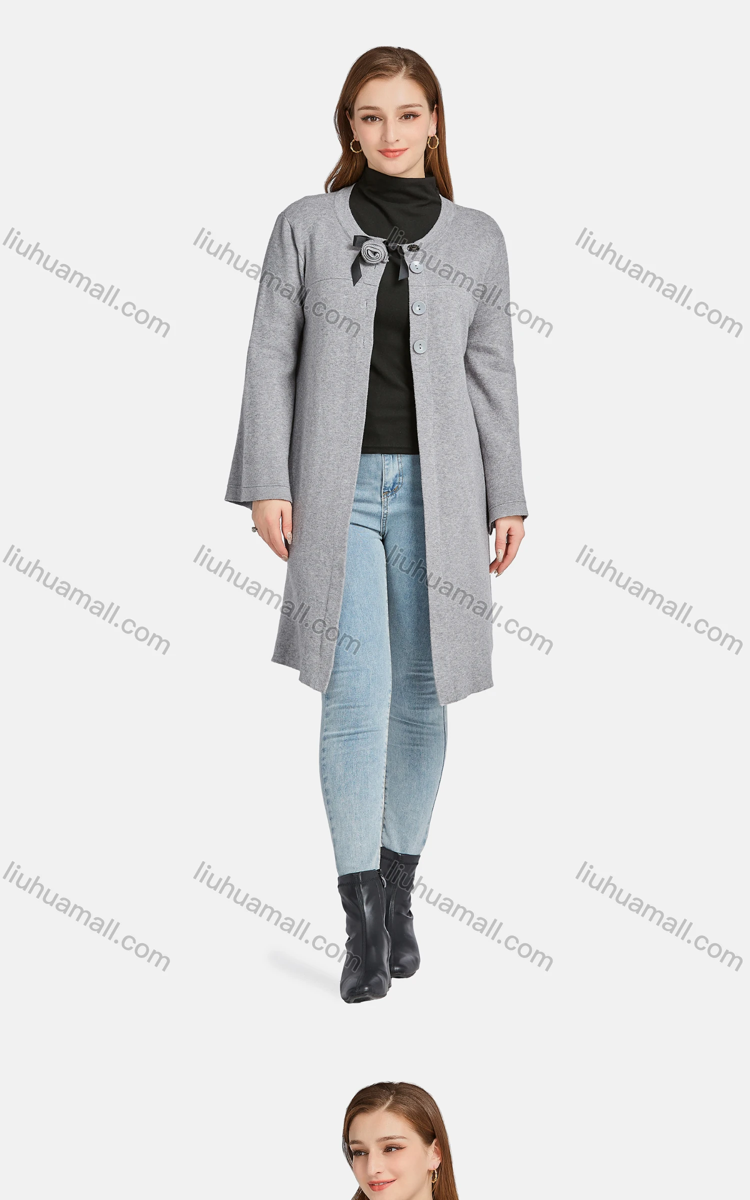 Wholesale Women's Casual Plain Long Sleeve Button Front 3D Flower Cardigan 606# - Liuhuamall