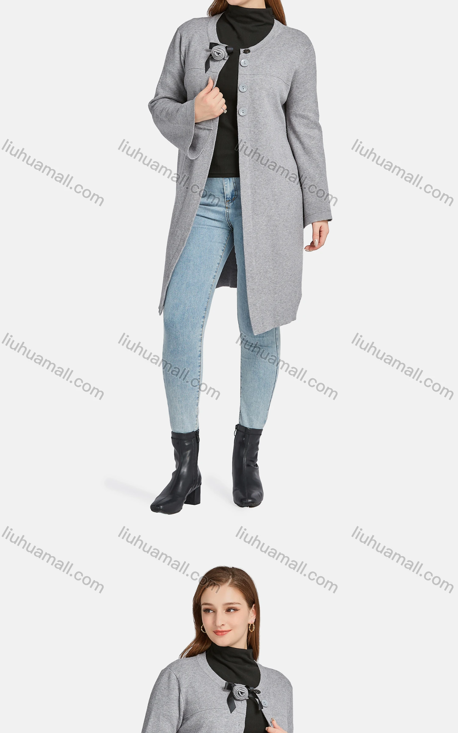 Wholesale Women's Casual Plain Long Sleeve Button Front 3D Flower Cardigan 606# - Liuhuamall