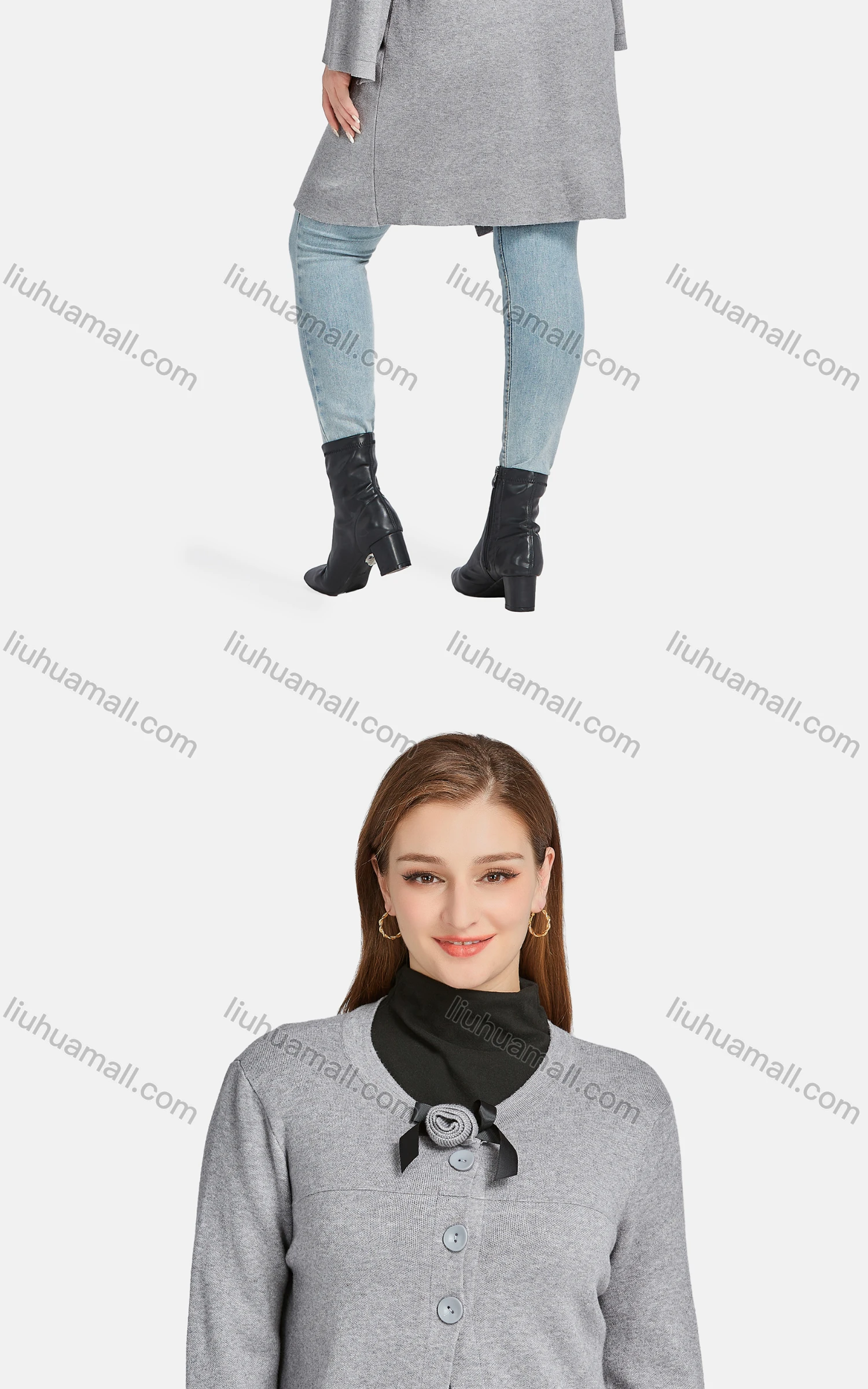 Wholesale Women's Casual Plain Long Sleeve Button Front 3D Flower Cardigan 606# - Liuhuamall