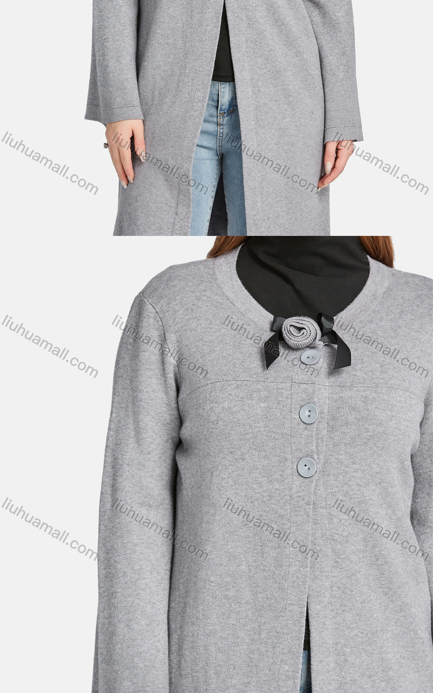 Wholesale Women's Casual Plain Long Sleeve Button Front 3D Flower Cardigan 606# - Liuhuamall