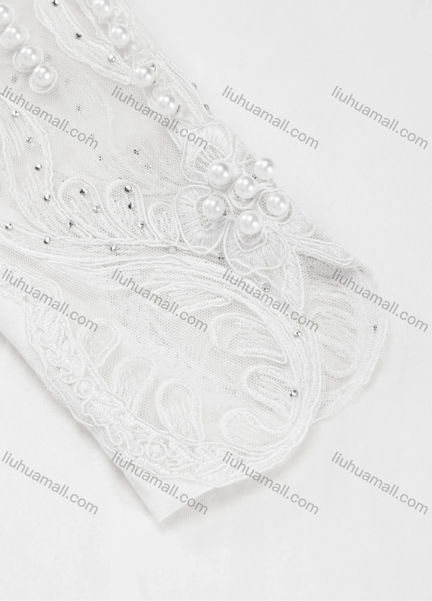 Wholesale Women's Elegant Plain Sweetheart Neck Embroidery Lace Rhinestone Pearl Decor Long Sleeve Blouse KJ52848# - Liuhuamall