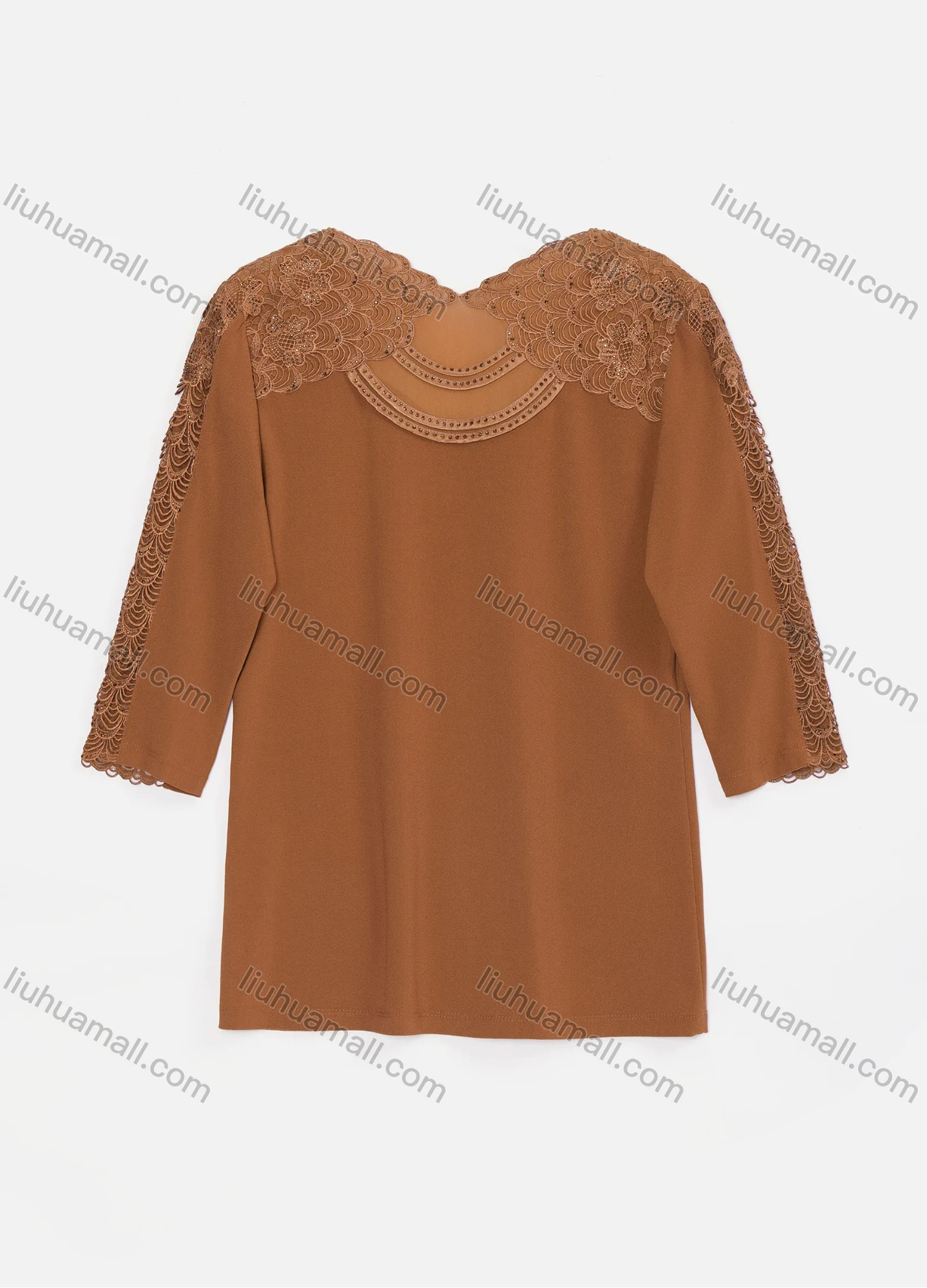 Wholesale Women's Elegant Plain Sweetheart Neck Embroidery Lace Rhinestone Long Sleeve Blouse KJ50979# - Liuhuamall