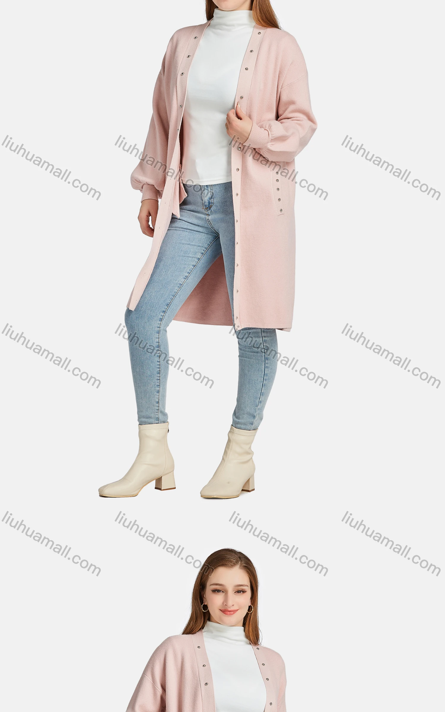 Wholesale Women's Casual Plain Long Sleeve Button Down Fleece Patch Pocket Cardigan - Liuhuamall