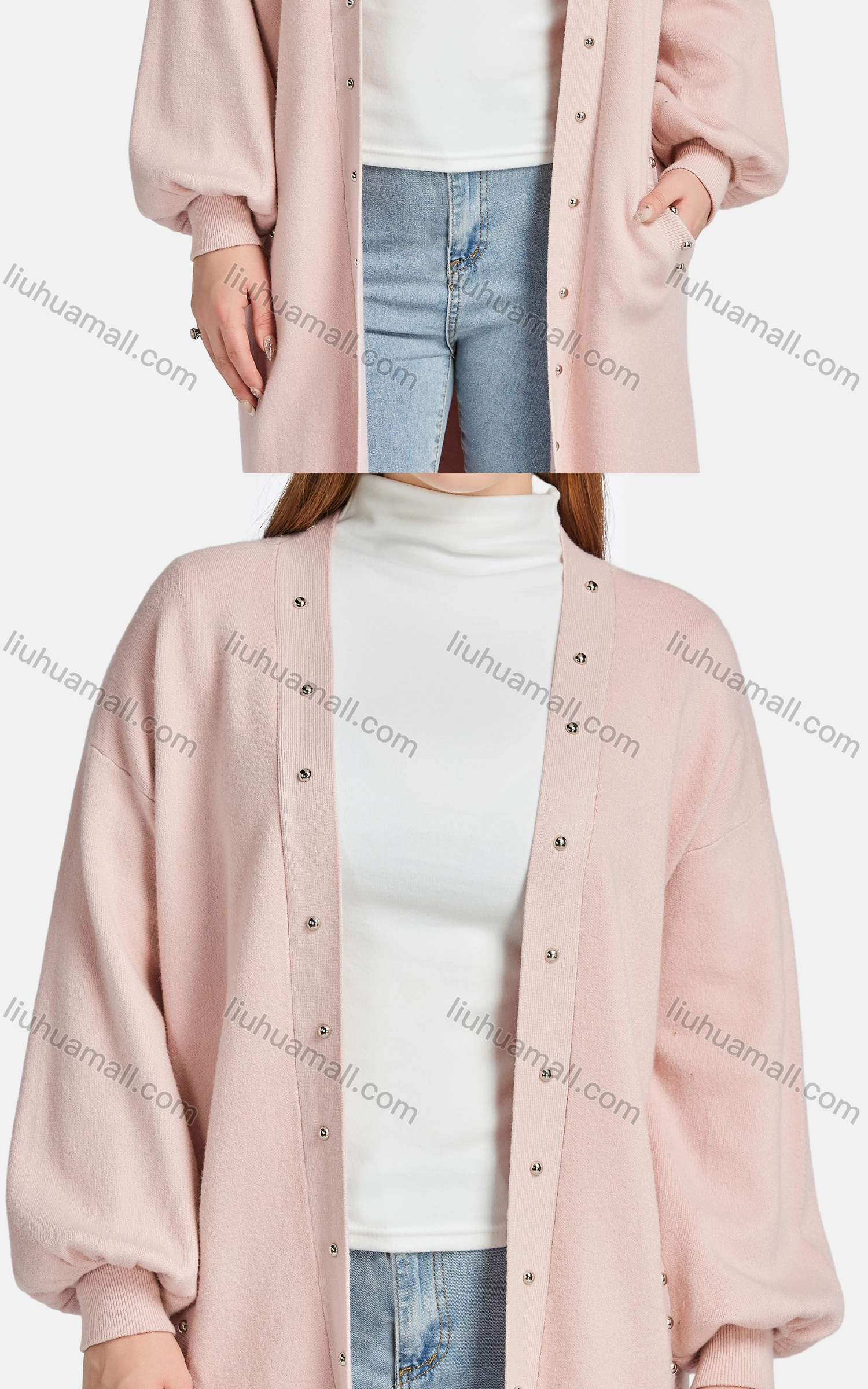 Wholesale Women's Casual Plain Long Sleeve Button Down Fleece Patch Pocket Cardigan - Liuhuamall