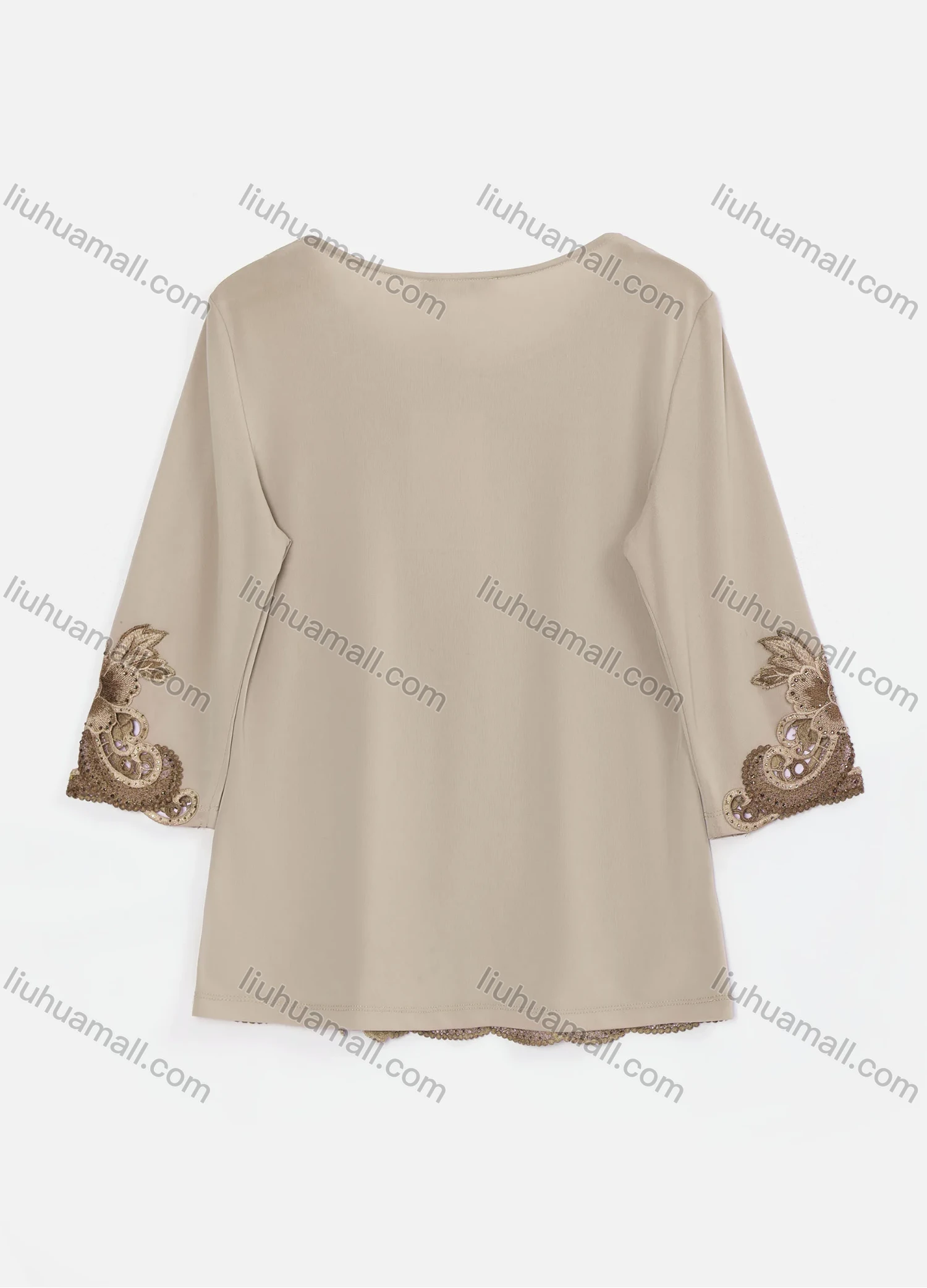 Wholesale Women's Elegant Round Neck Floral Embroidery Rhinestone Long Sleeve Blouse KJ50920# - Liuhuamall