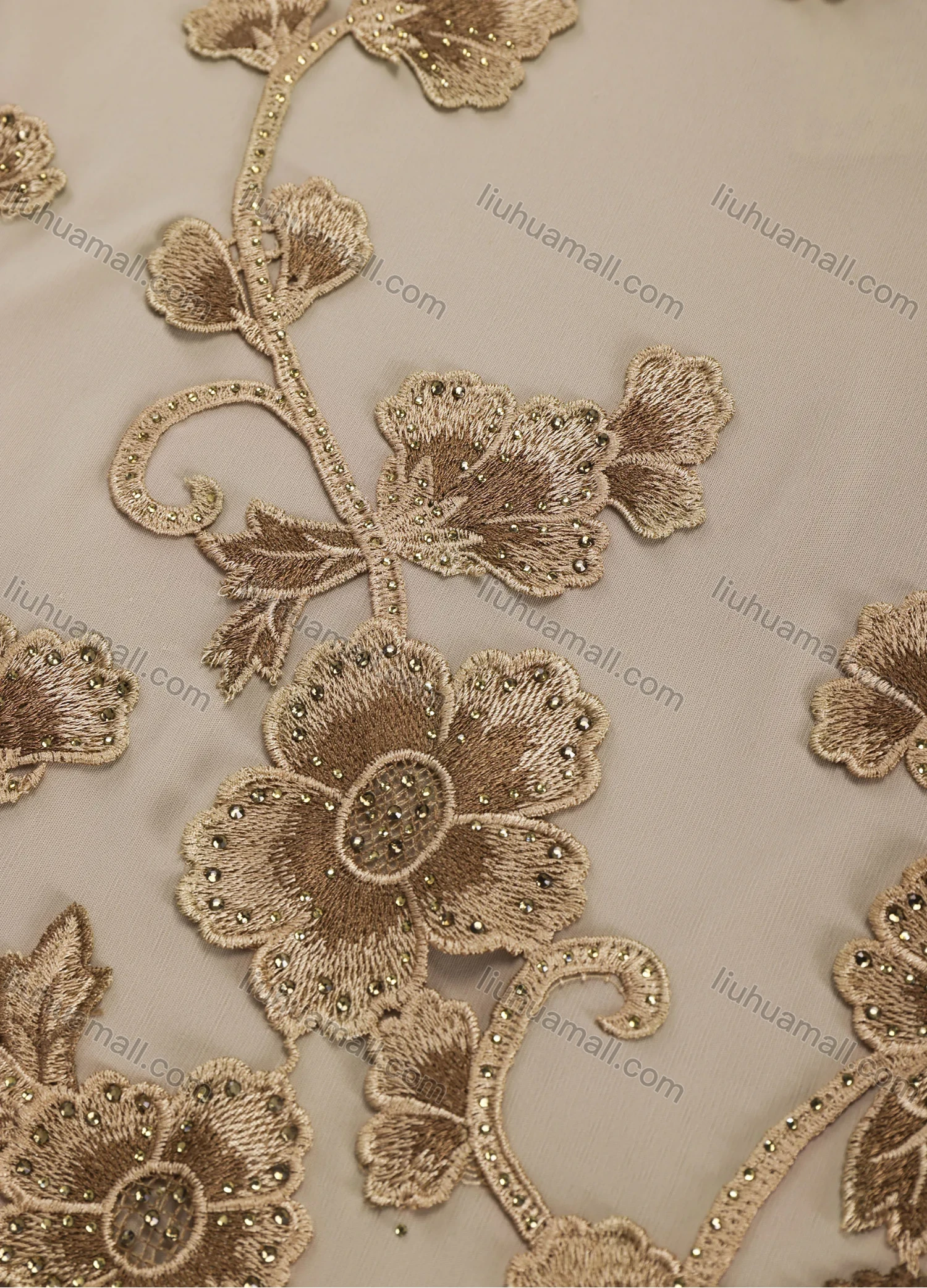 Wholesale Women's Elegant Round Neck Floral Embroidery Rhinestone Long Sleeve Blouse KJ50920# - Liuhuamall