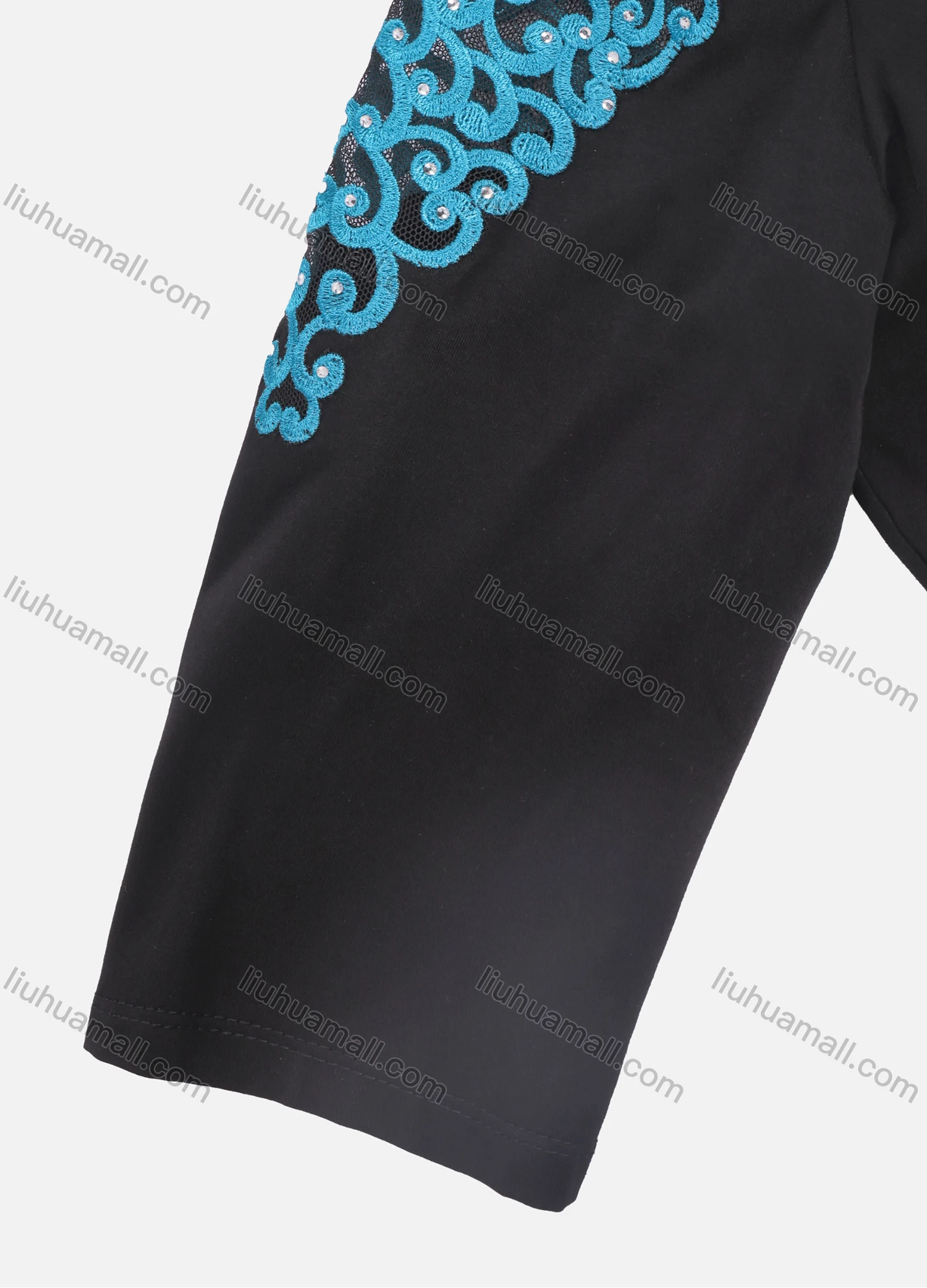 Wholesale Women's Elegant Colorblock V Neck Hollow Out Embroidery Rhinestone 3/4 Sleeve Blouse KJ50955# - Liuhuamall