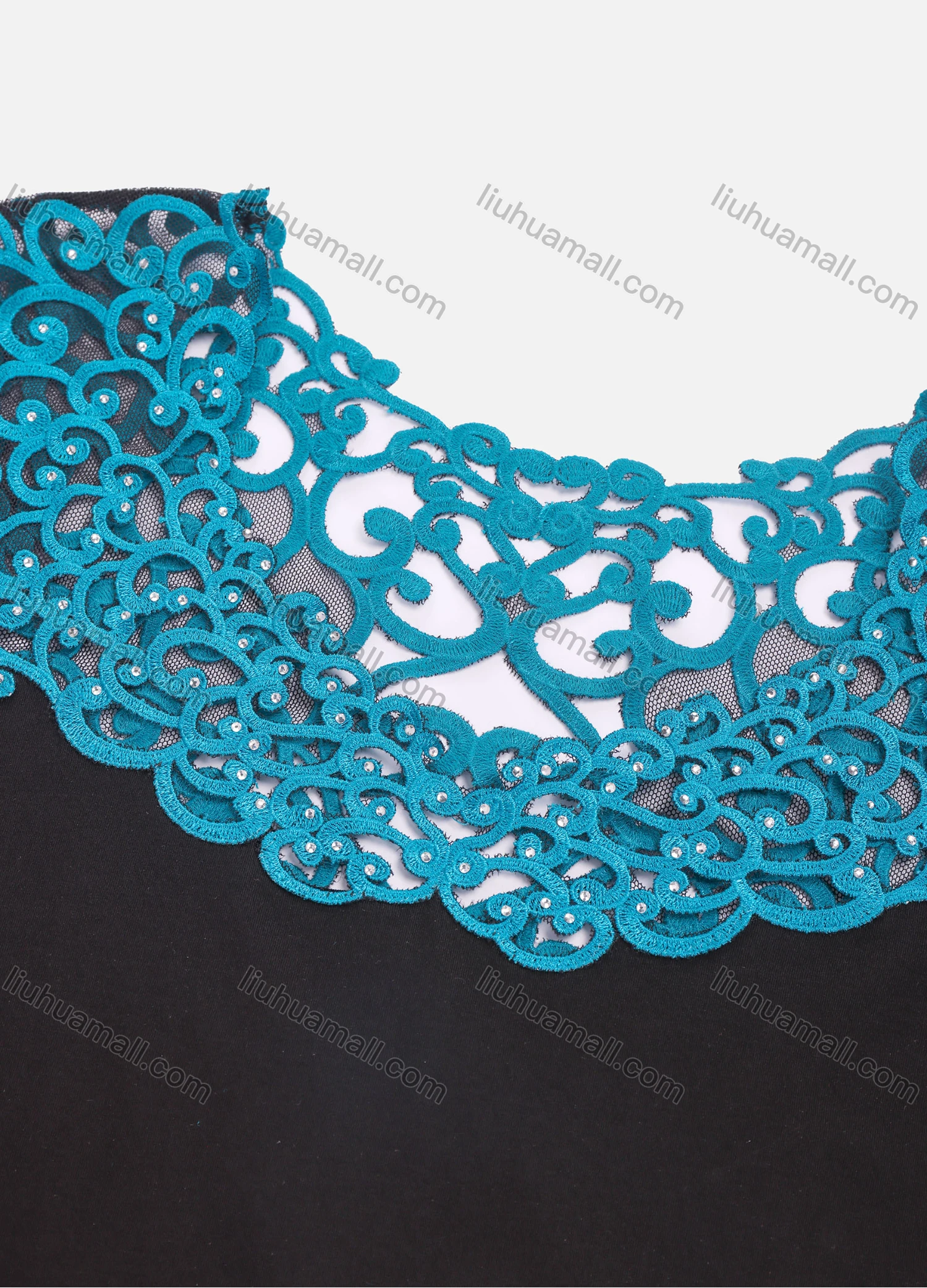Wholesale Women's Elegant Colorblock V Neck Hollow Out Embroidery Rhinestone 3/4 Sleeve Blouse KJ50955# - Liuhuamall