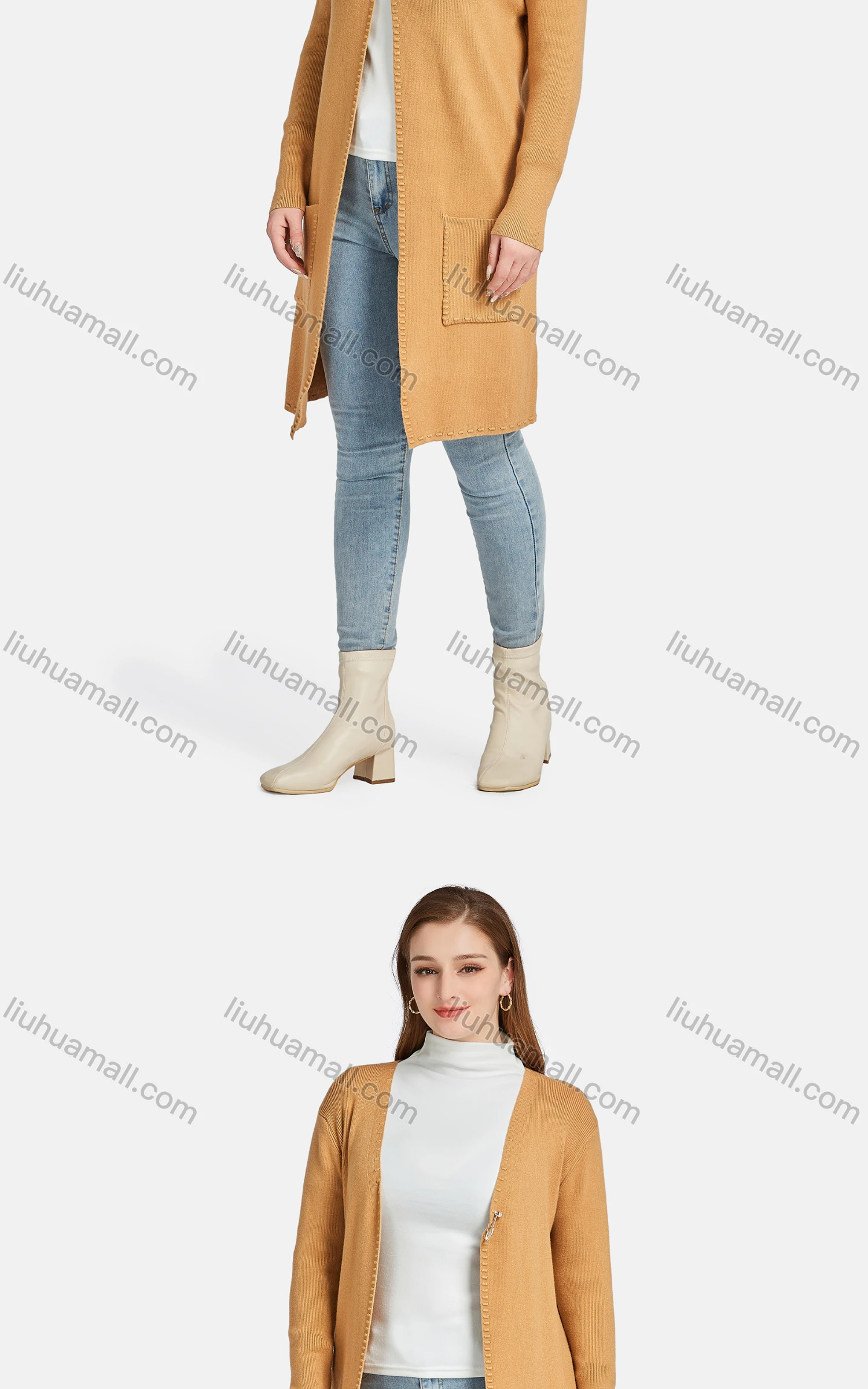 Wholesale Women's Casual Plain Long Sleeve Pearl Decor Patch Pocket Cardigan - Liuhuamall