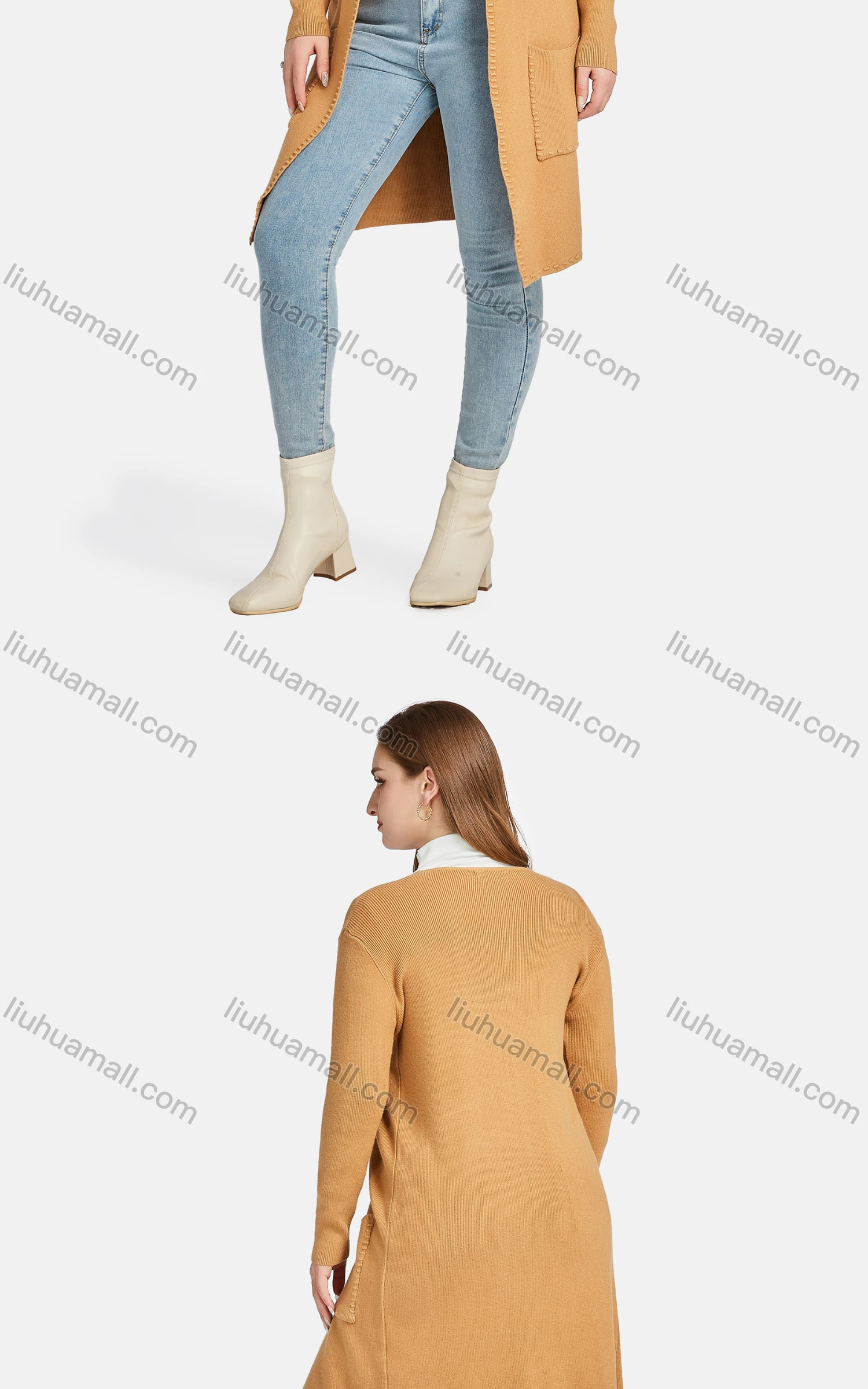 Wholesale Women's Casual Plain Long Sleeve Pearl Decor Patch Pocket Cardigan - Liuhuamall