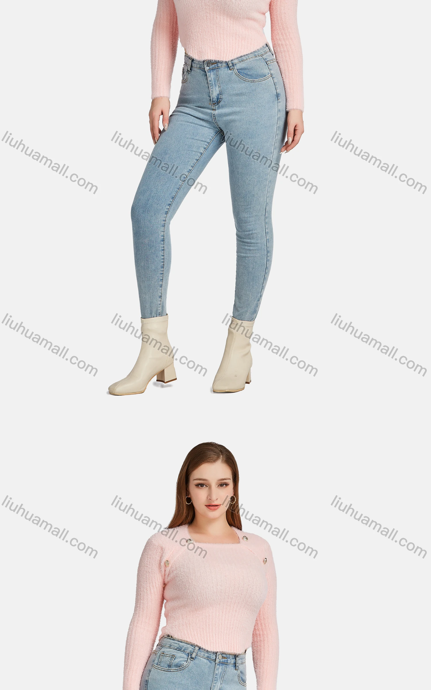 Wholesale Women's Casual Square Neck Fleece Button Decor Knit Crop Sweater - Liuhuamall