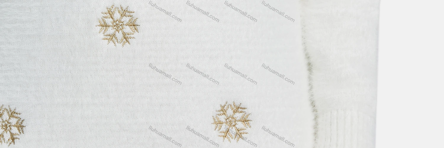 Wholesale Women's Casual High Neck Fleece Snowflake Embroidered Knit Sweater - Liuhuamall