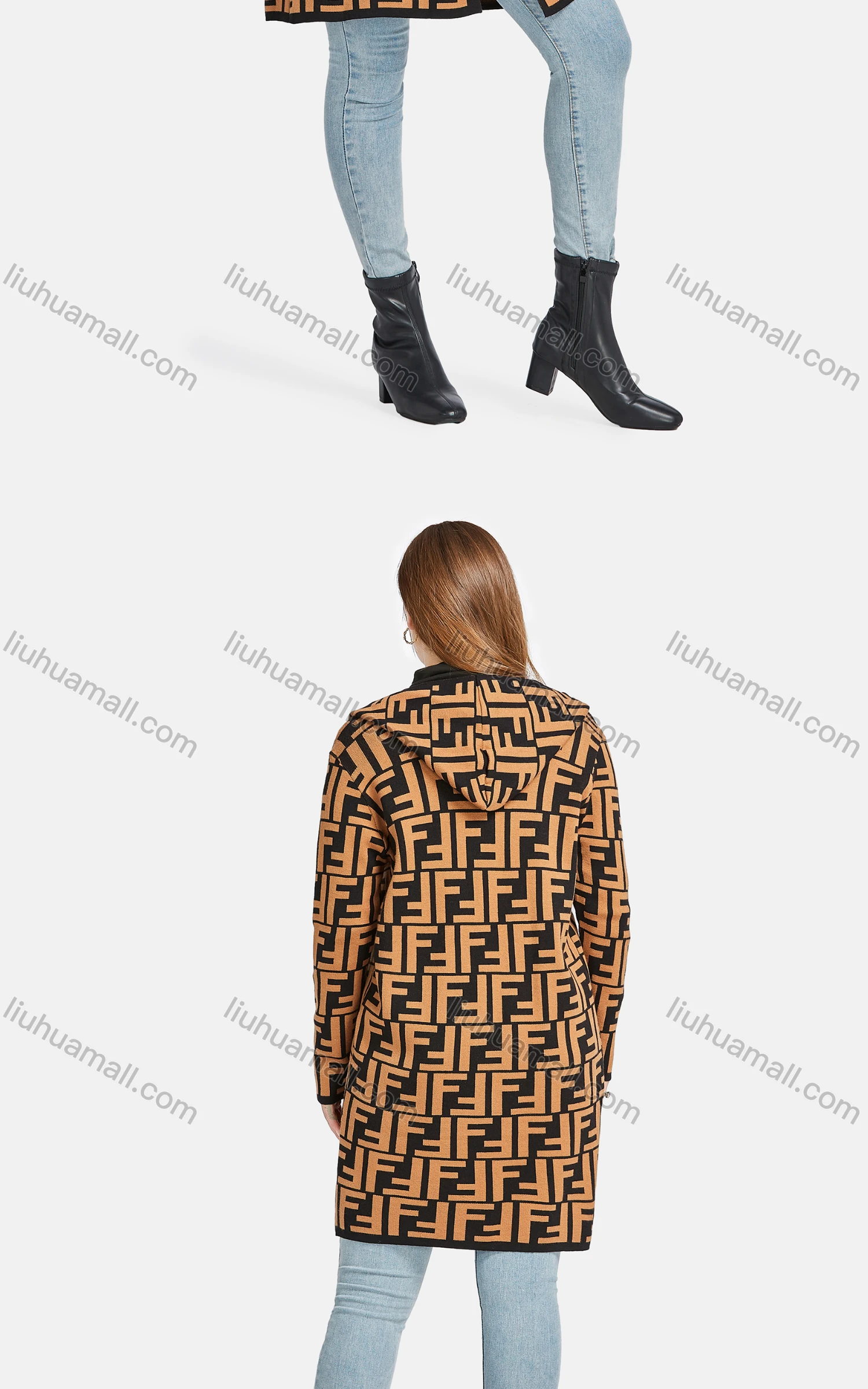 Wholesale Women's Casual Letter Hooded Long Sleeve Patch Pocket Cardigan 502-2# - Liuhuamall