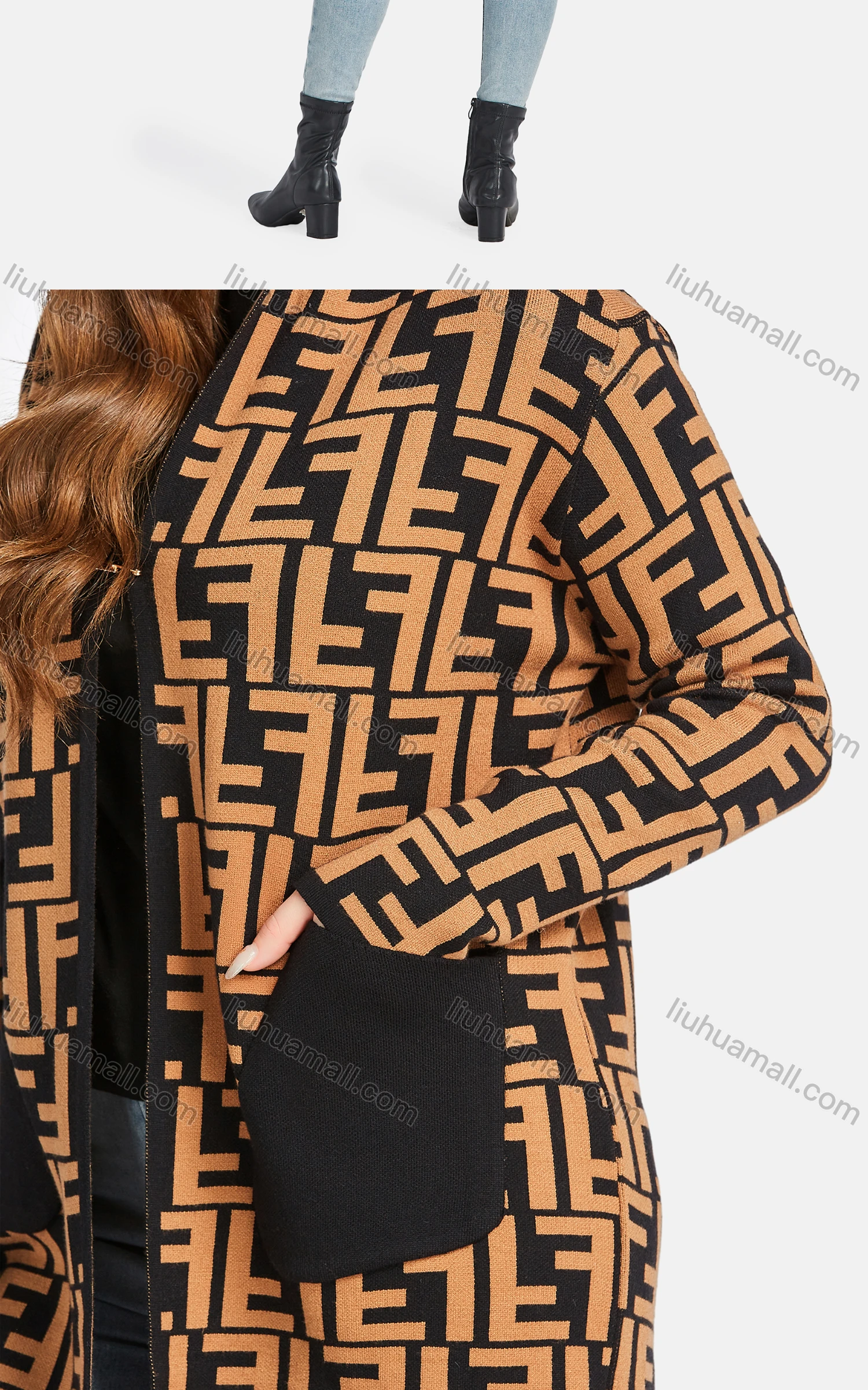 Wholesale Women's Casual Letter Hooded Long Sleeve Patch Pocket Cardigan 502-2# - Liuhuamall