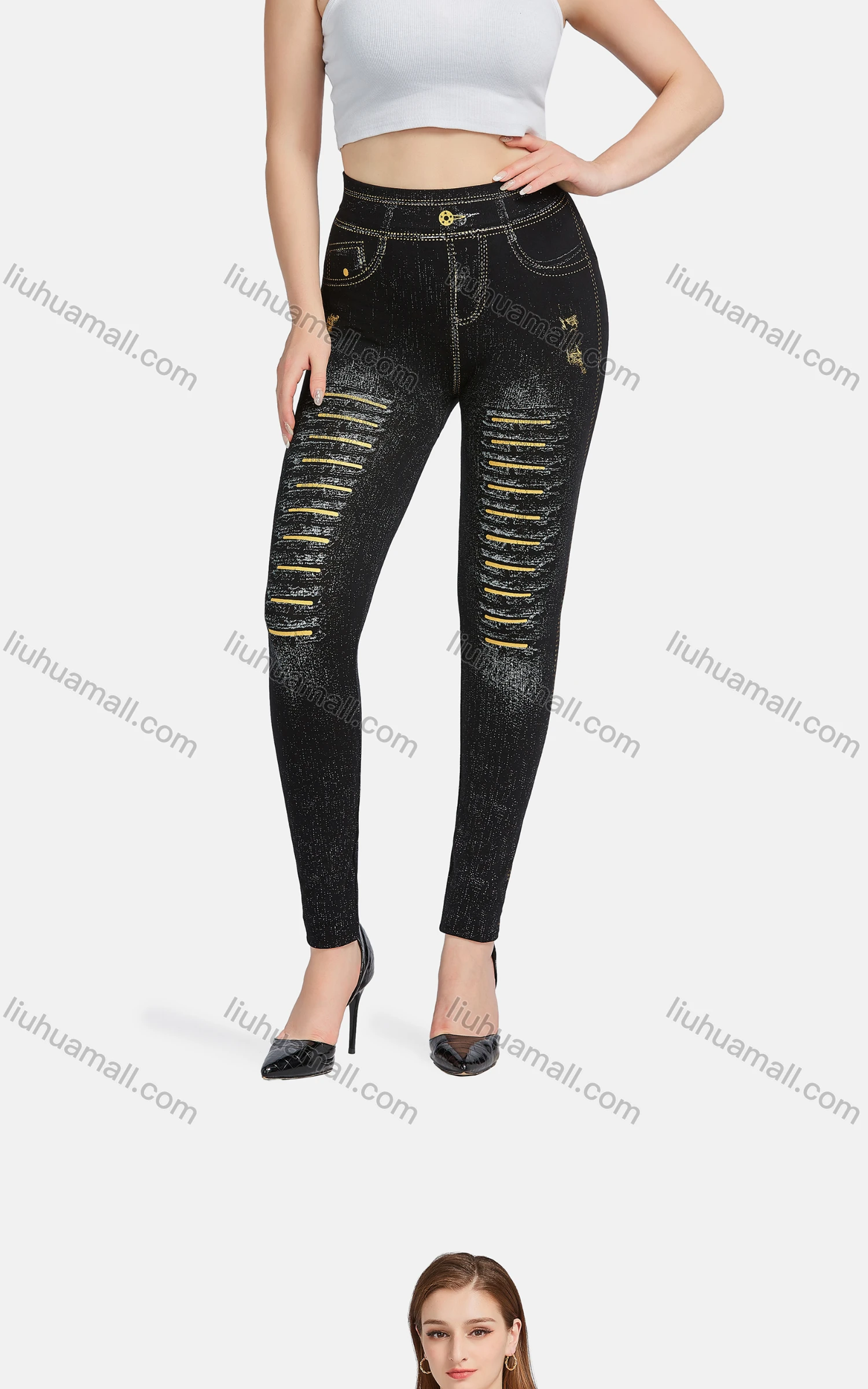 Wholesale Women's Casual High Waist Skinny Fit Striped Ripped Distressed Jeans 2016# - Liuhuamall