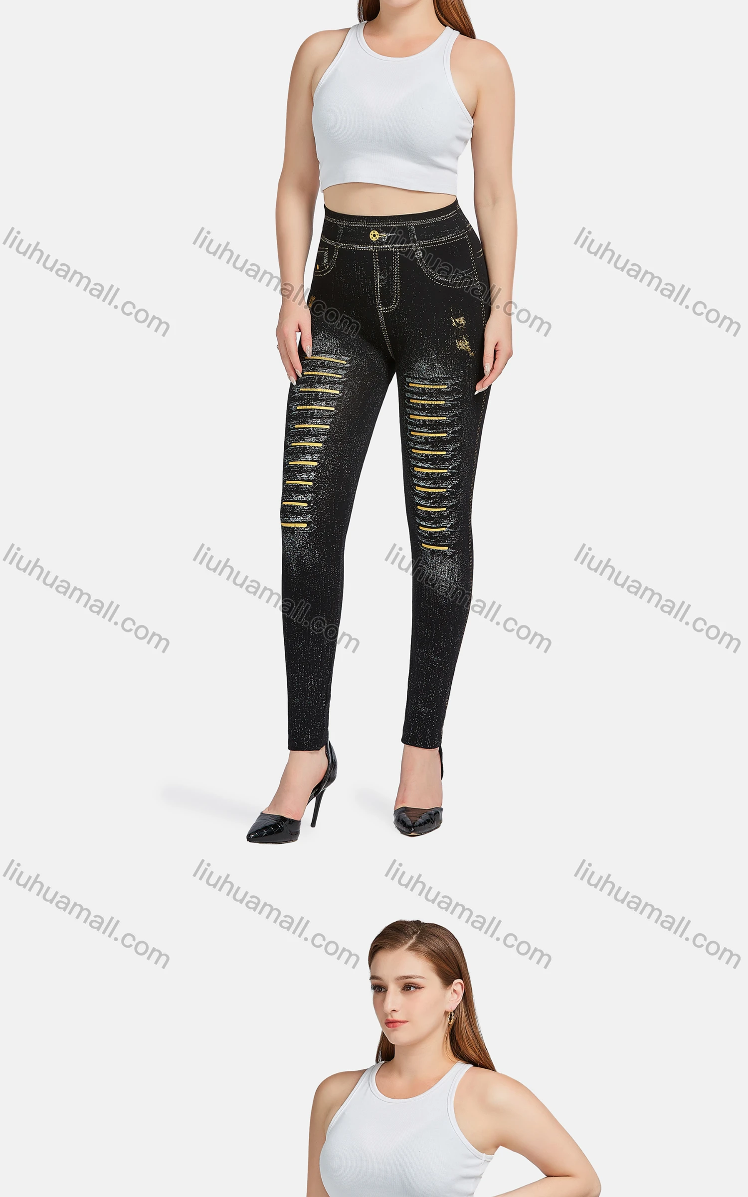Wholesale Women's Casual High Waist Skinny Fit Striped Ripped Distressed Jeans 2016# - Liuhuamall