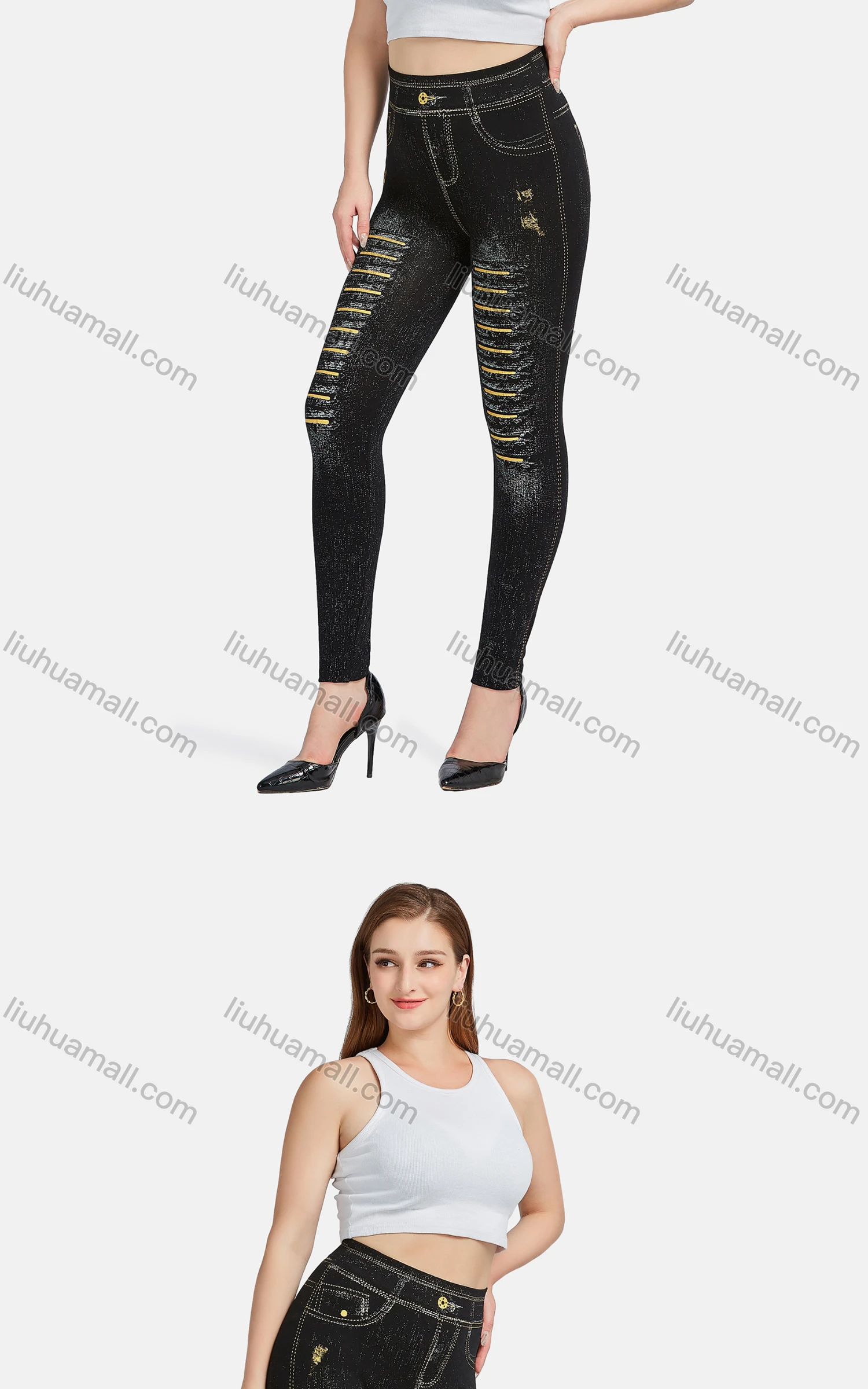 Wholesale Women's Casual High Waist Skinny Fit Striped Ripped Distressed Jeans 2016# - Liuhuamall