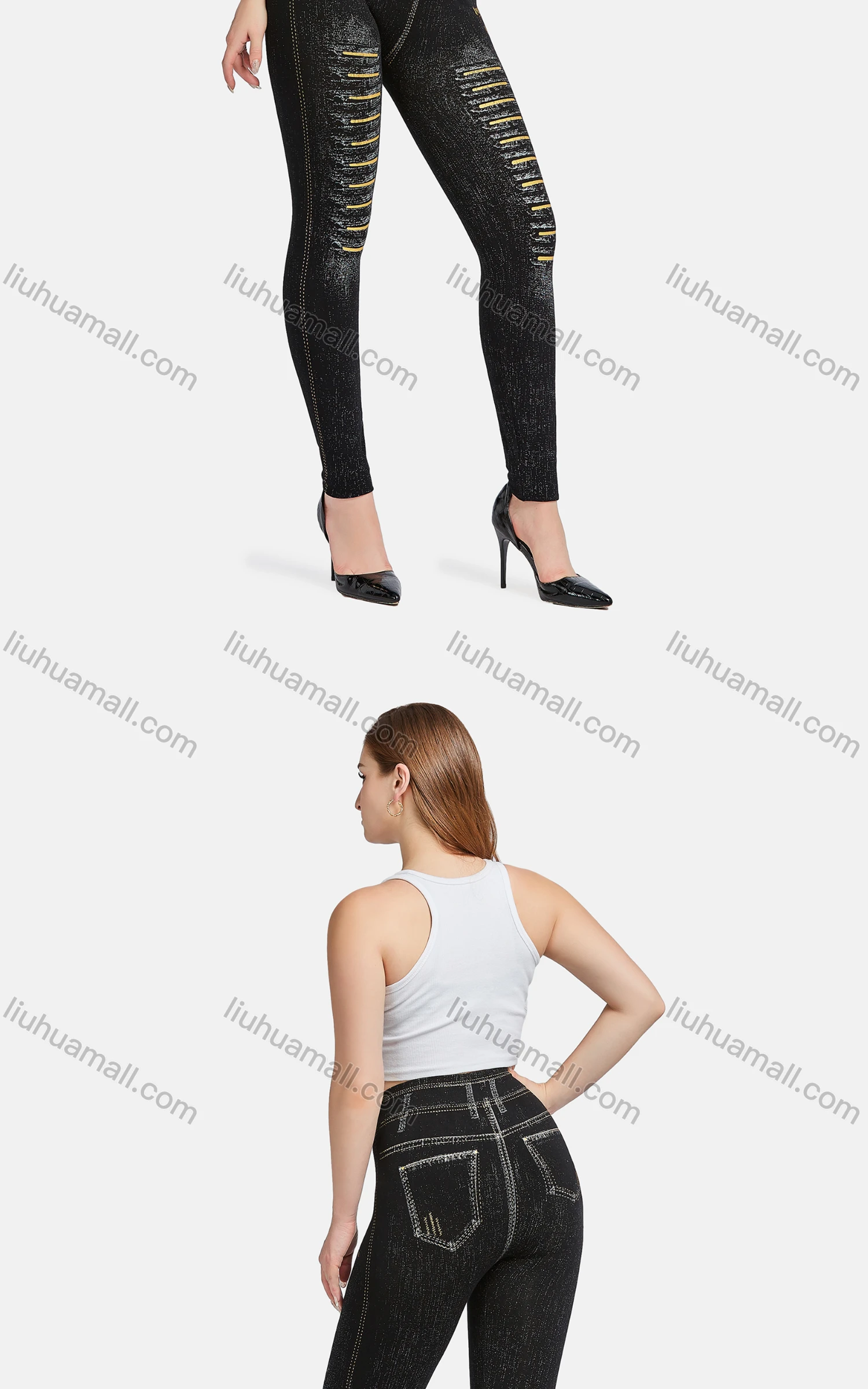 Wholesale Women's Casual High Waist Skinny Fit Striped Ripped Distressed Jeans 2016# - Liuhuamall