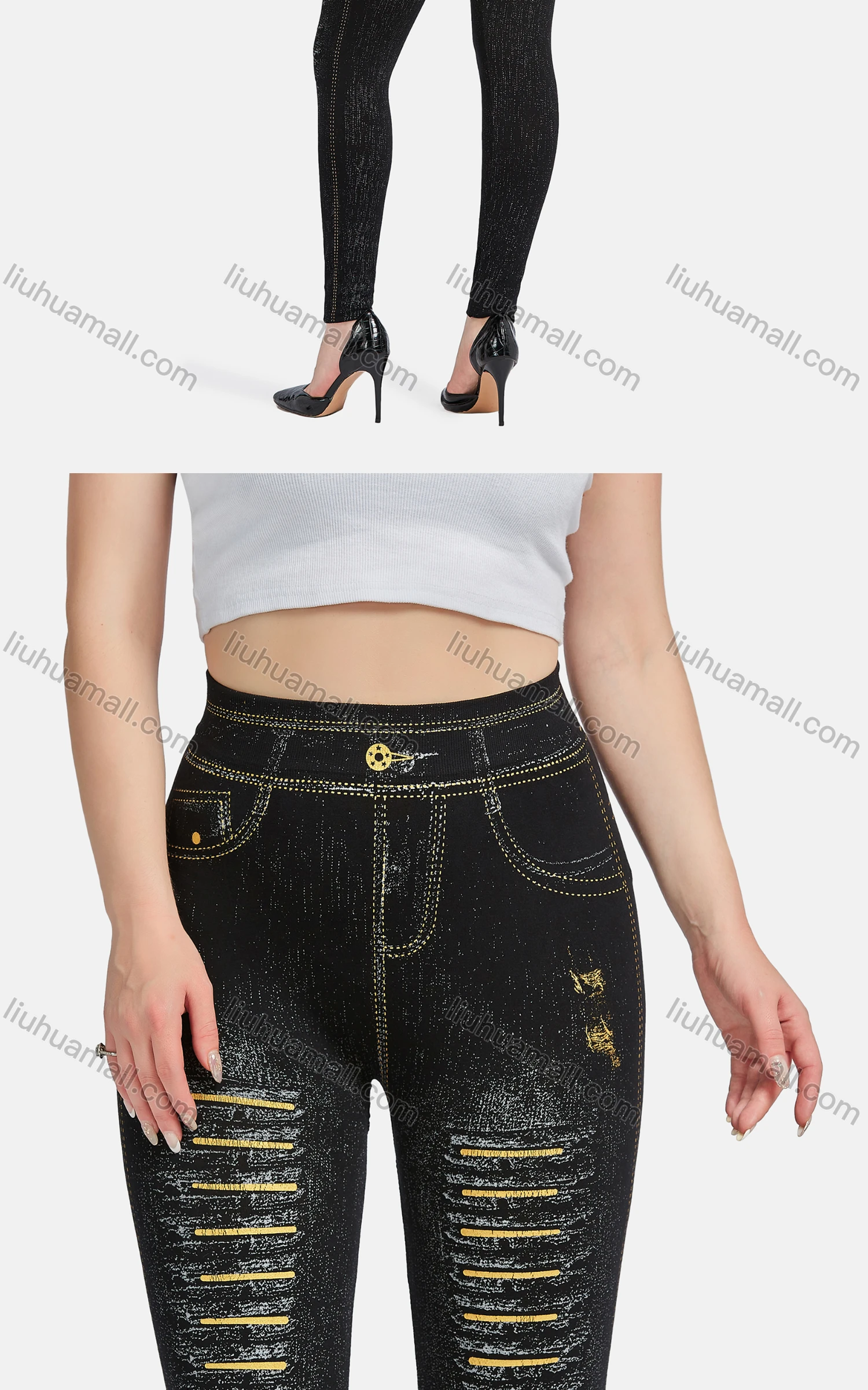 Wholesale Women's Casual High Waist Skinny Fit Striped Ripped Distressed Jeans 2016# - Liuhuamall