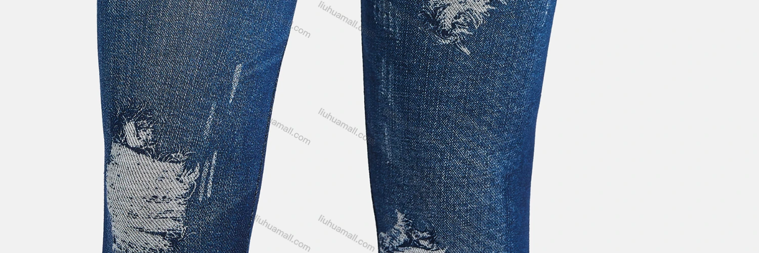 Wholesale Women's Casual High Waist Skinny Fit Ripped Distressed Jeans 7017# - Liuhuamall
