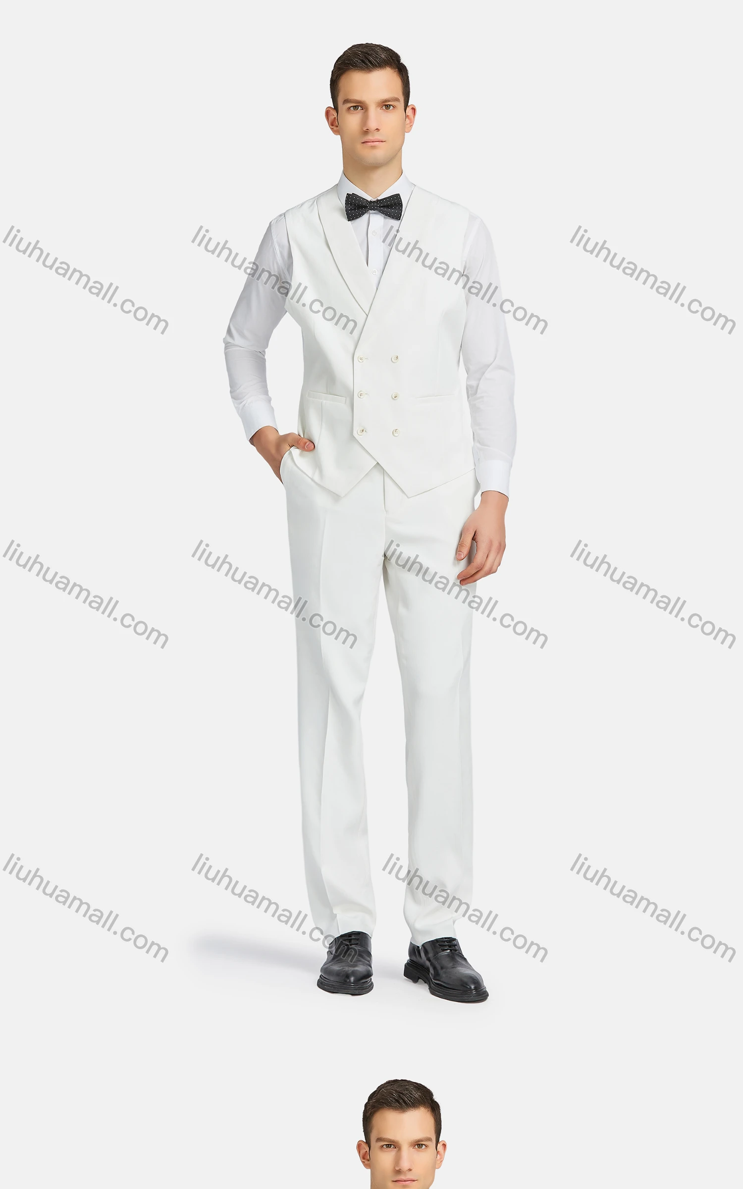 Wholesale Men's Formal Lapel Plain Double Breasted Blazer & Waistcoat & Suit Pants 3-Piece Set B9606-2# - Liuhuamall