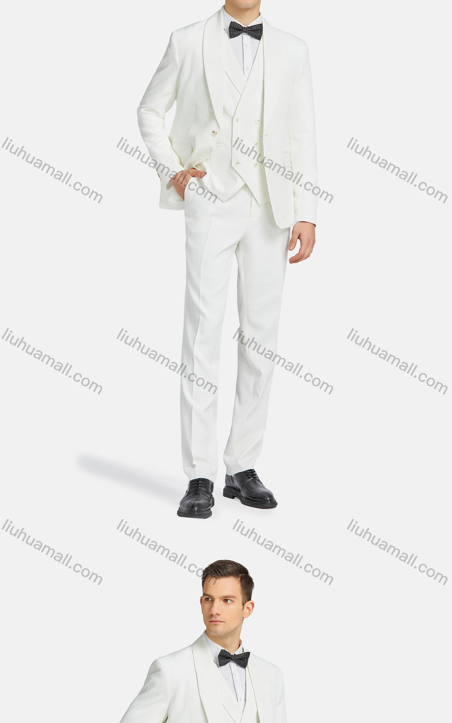 Wholesale Men's Formal Lapel Plain Double Breasted Blazer & Waistcoat & Suit Pants 3-Piece Set B9606-2# - Liuhuamall