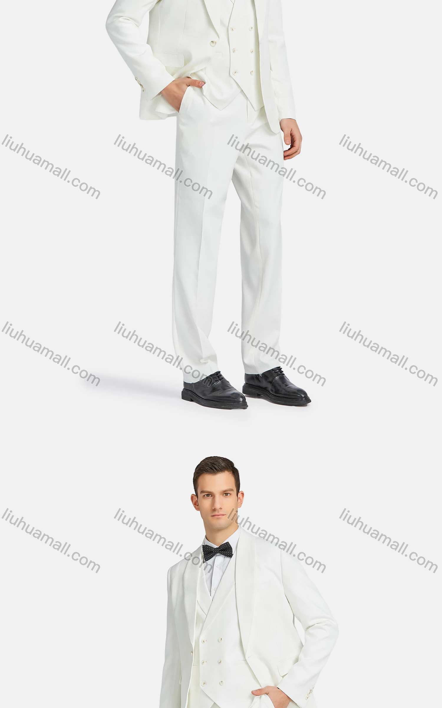 Wholesale Men's Formal Lapel Plain Double Breasted Blazer & Waistcoat & Suit Pants 3-Piece Set B9606-2# - Liuhuamall