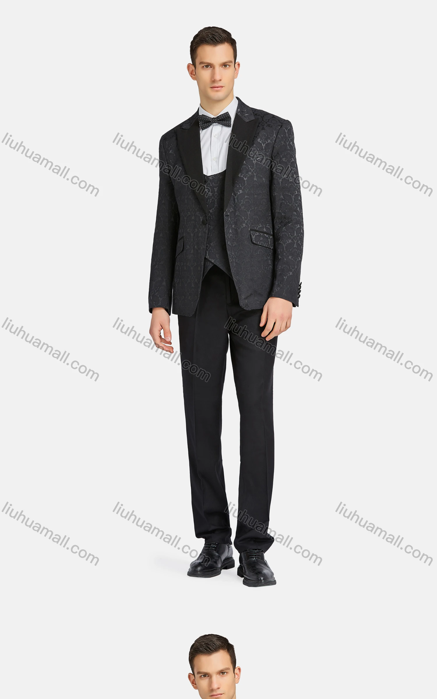 Wholesale Men's Formal Lapel Button Jacquard One Button Blazer & Waistcoat & Suit Pants 3-Piece Set 717-29# - Liuhuamall