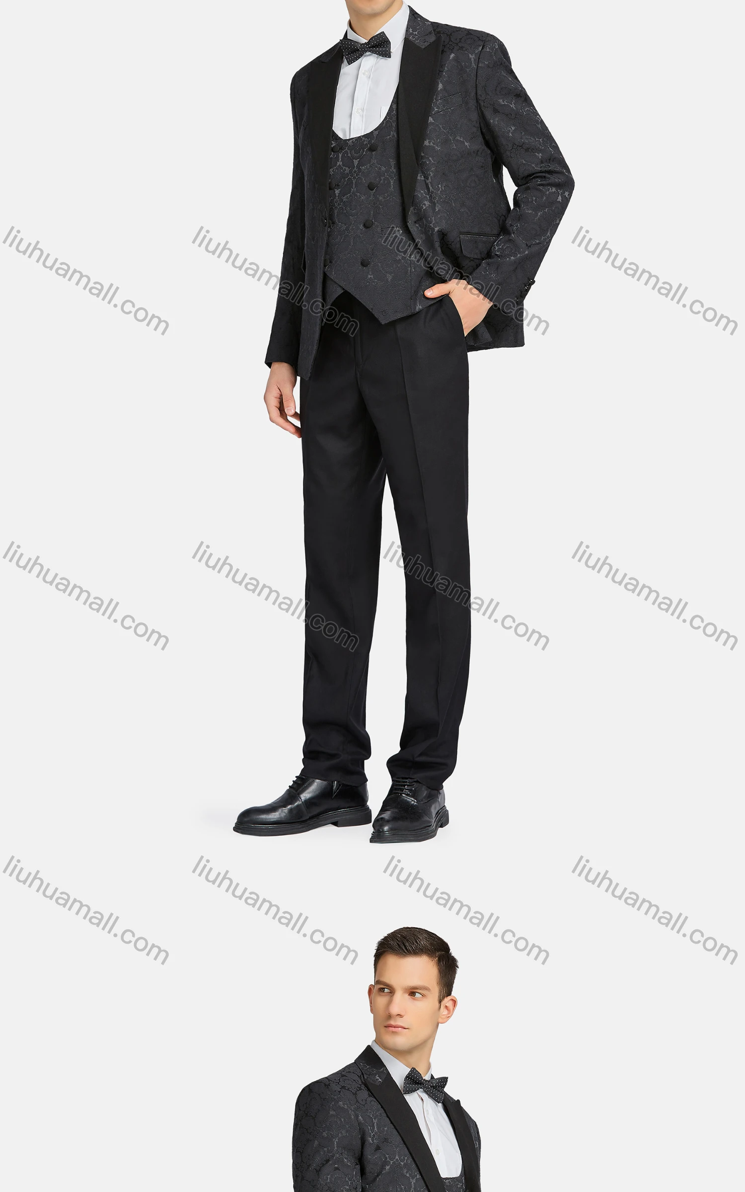 Wholesale Men's Formal Lapel Button Jacquard One Button Blazer & Waistcoat & Suit Pants 3-Piece Set 717-29# - Liuhuamall