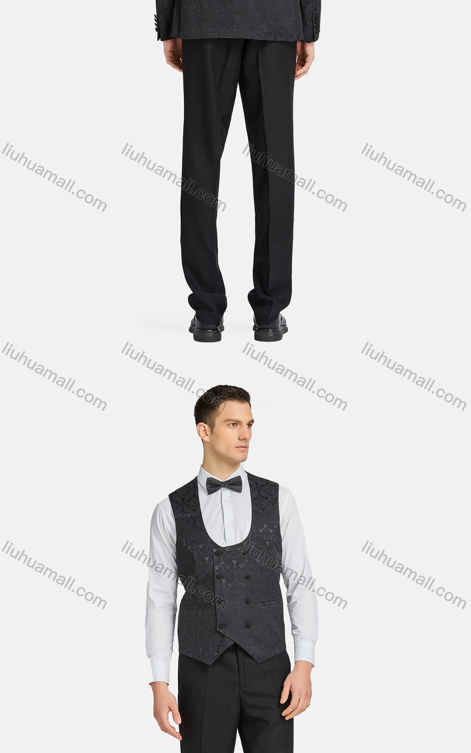 Wholesale Men's Formal Lapel Button Jacquard One Button Blazer & Waistcoat & Suit Pants 3-Piece Set 717-29# - Liuhuamall