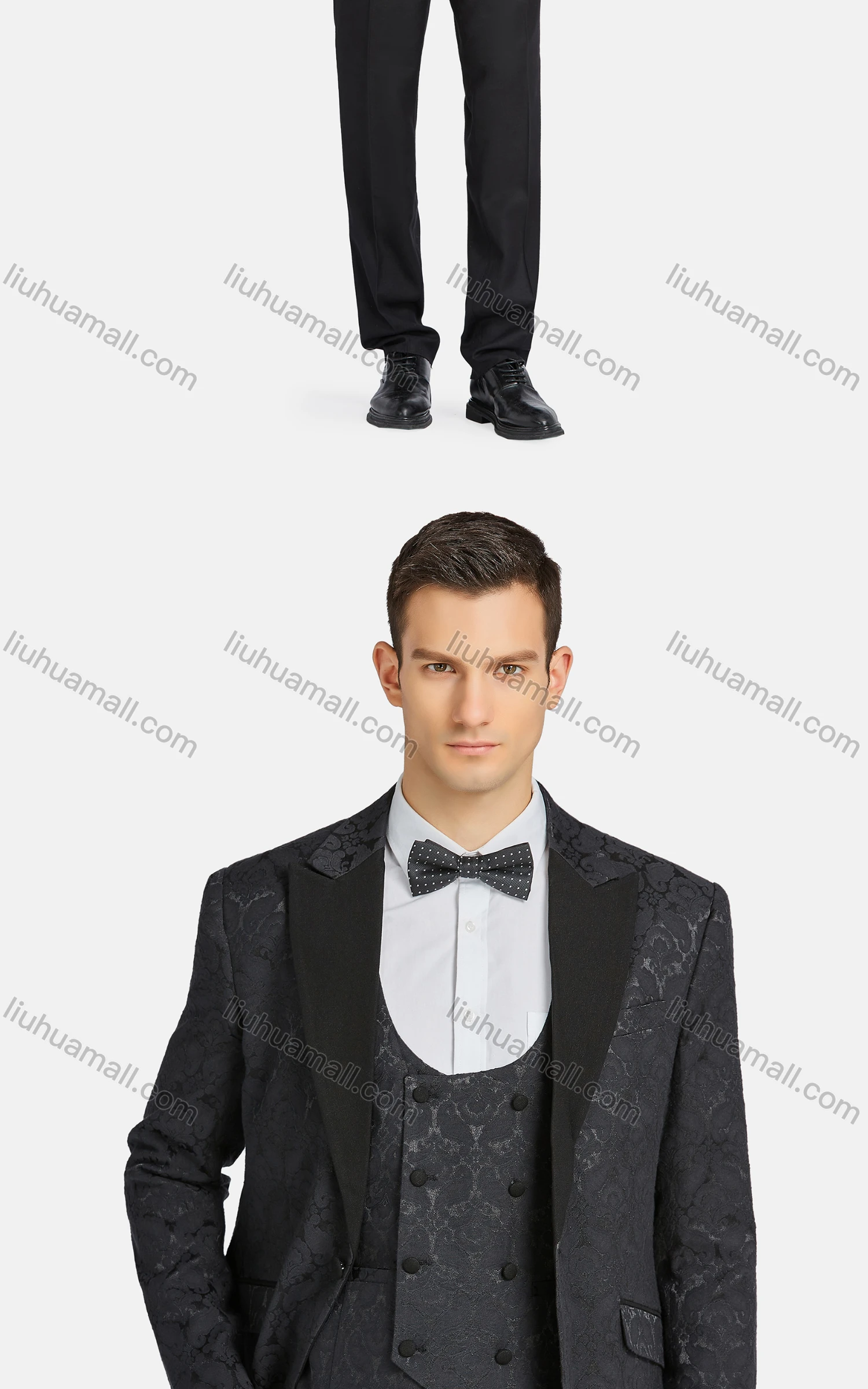 Wholesale Men's Formal Lapel Button Jacquard One Button Blazer & Waistcoat & Suit Pants 3-Piece Set 717-29# - Liuhuamall