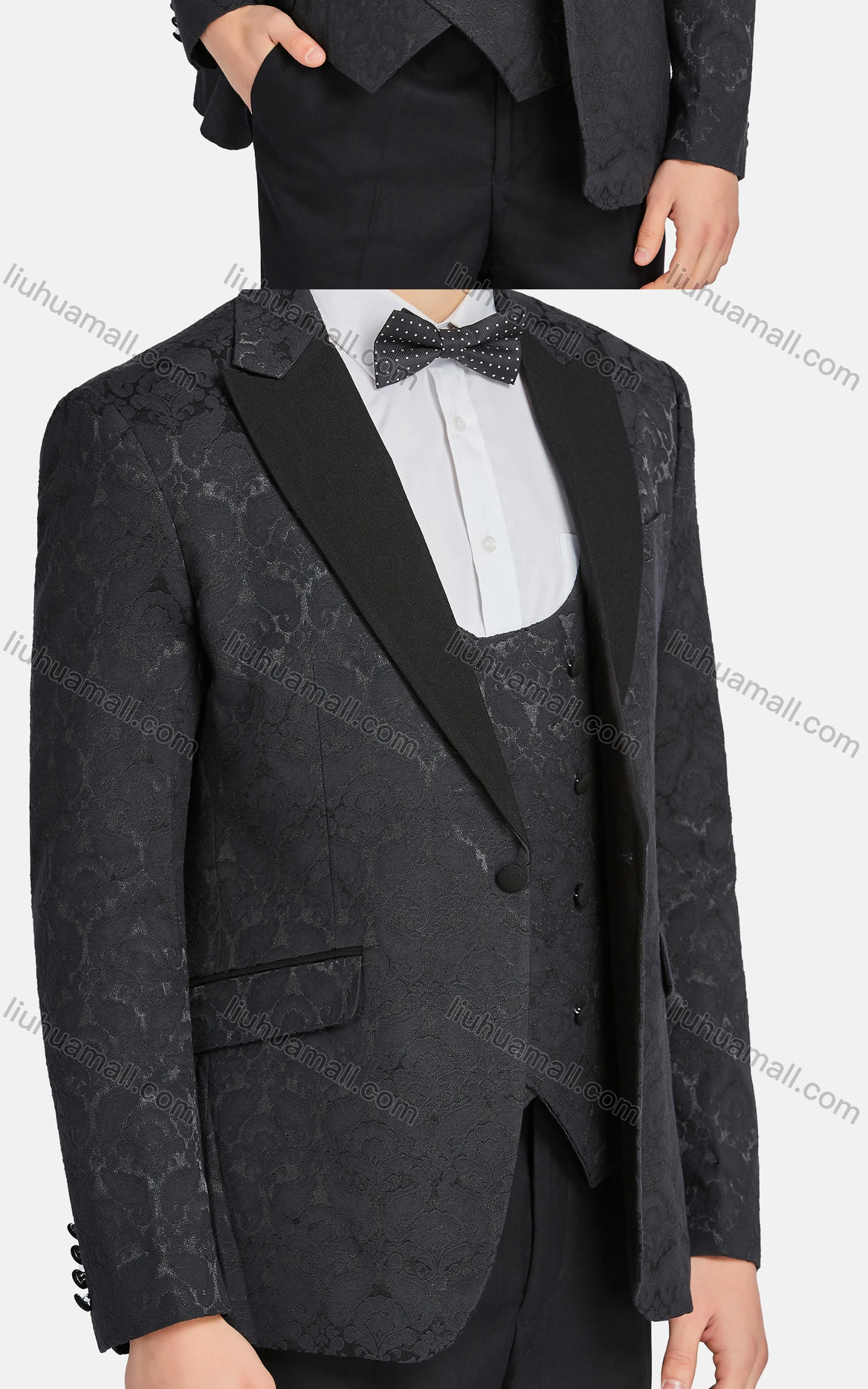 Wholesale Men's Formal Lapel Button Jacquard One Button Blazer & Waistcoat & Suit Pants 3-Piece Set 717-29# - Liuhuamall