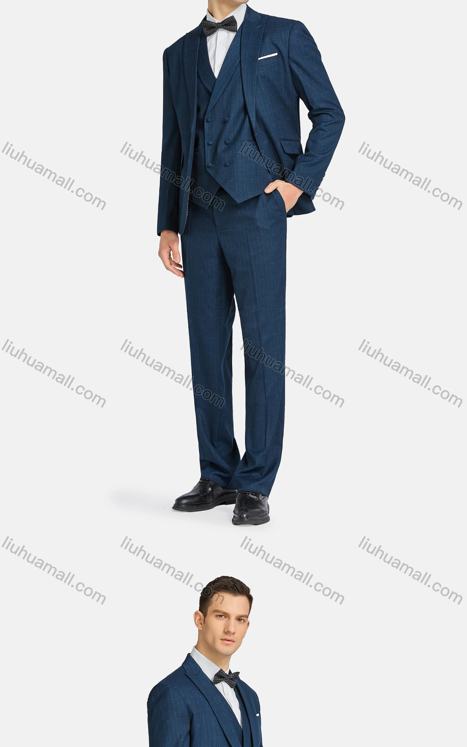 Wholesale Men's Formal Lapel One Button Blazer & Waistcoat & Suit Pants 3-Piece Set 31943-2# - Liuhuamall
