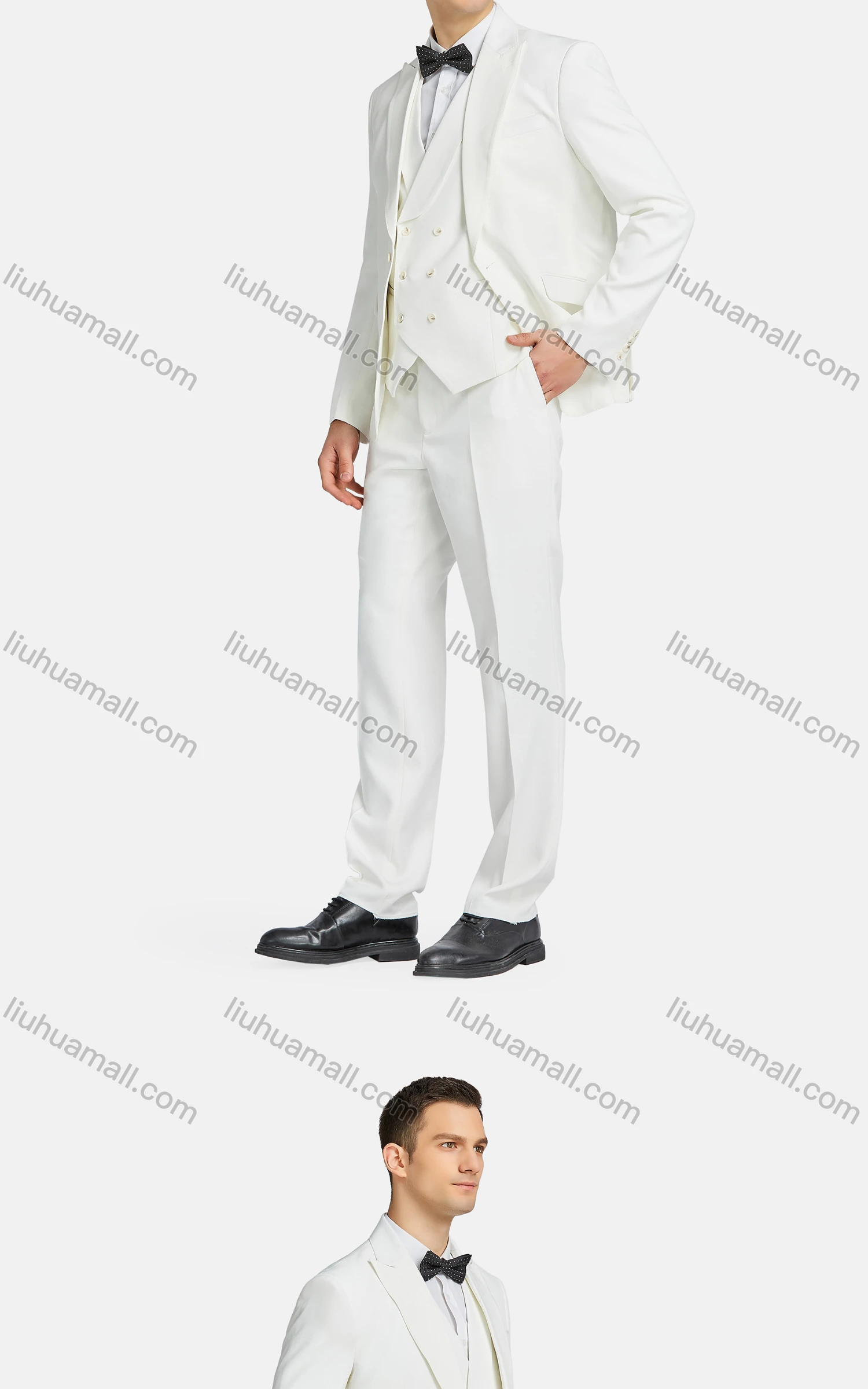 Wholesale Men's Formal Lapel One Button Blazer & Waistcoat & Suit Pants 3-Piece Set A9606-2# - Liuhuamall