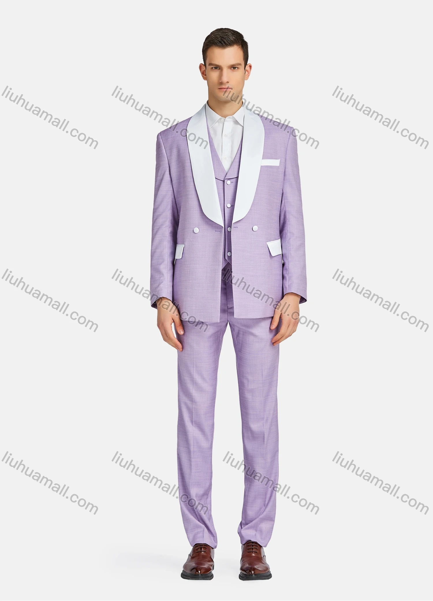 Wholesale Men's Formal Business Lapel Two Buttons Blazer Jacket & Single Breasted Waistcoat & Pants 3 Piece Suit Set - Liuhuamall