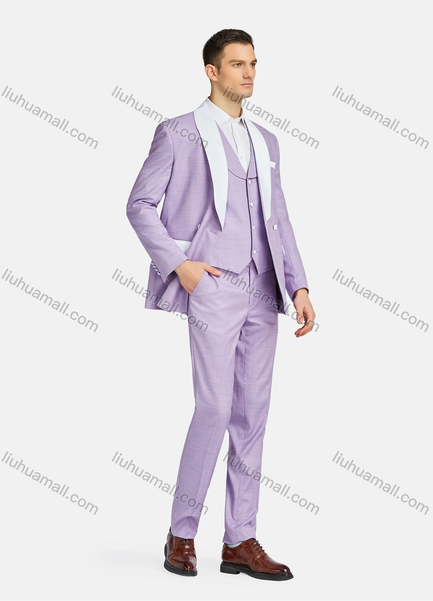 Wholesale Men's Formal Business Lapel Two Buttons Blazer Jacket & Single Breasted Waistcoat & Pants 3 Piece Suit Set - Liuhuamall