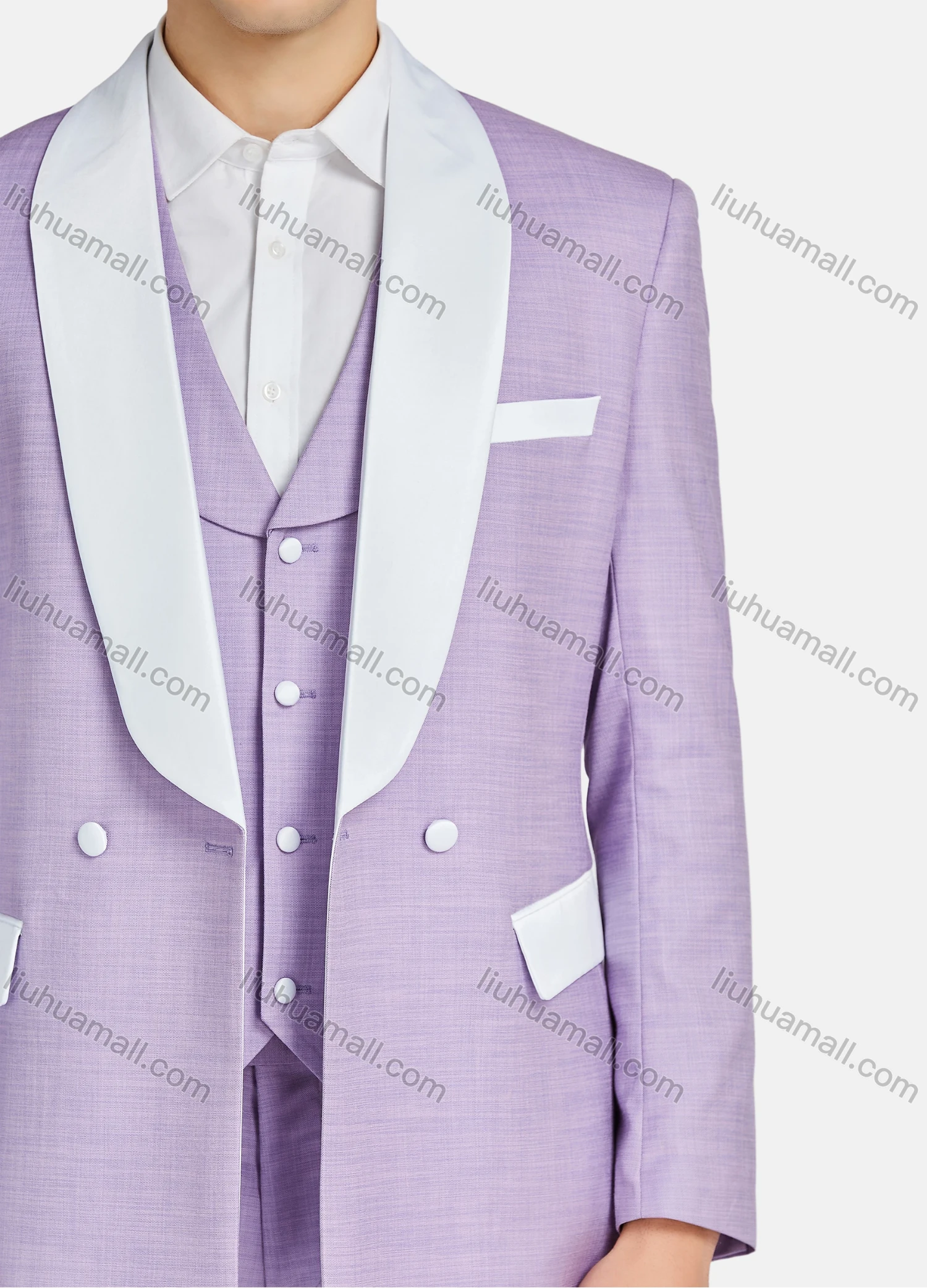 Wholesale Men's Formal Business Lapel Two Buttons Blazer Jacket & Single Breasted Waistcoat & Pants 3 Piece Suit Set - Liuhuamall