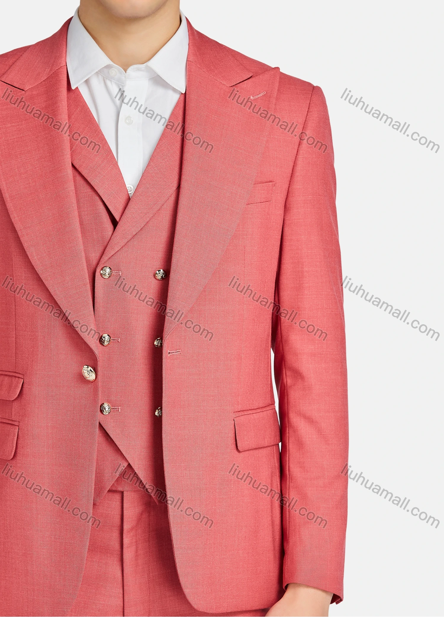 Wholesale Men's Formal Business Lapel Plain One Button Blazer Jacket & Doubel Breasted Waistcoat & Pants 3 Piece Suit Set - Liuhuamall