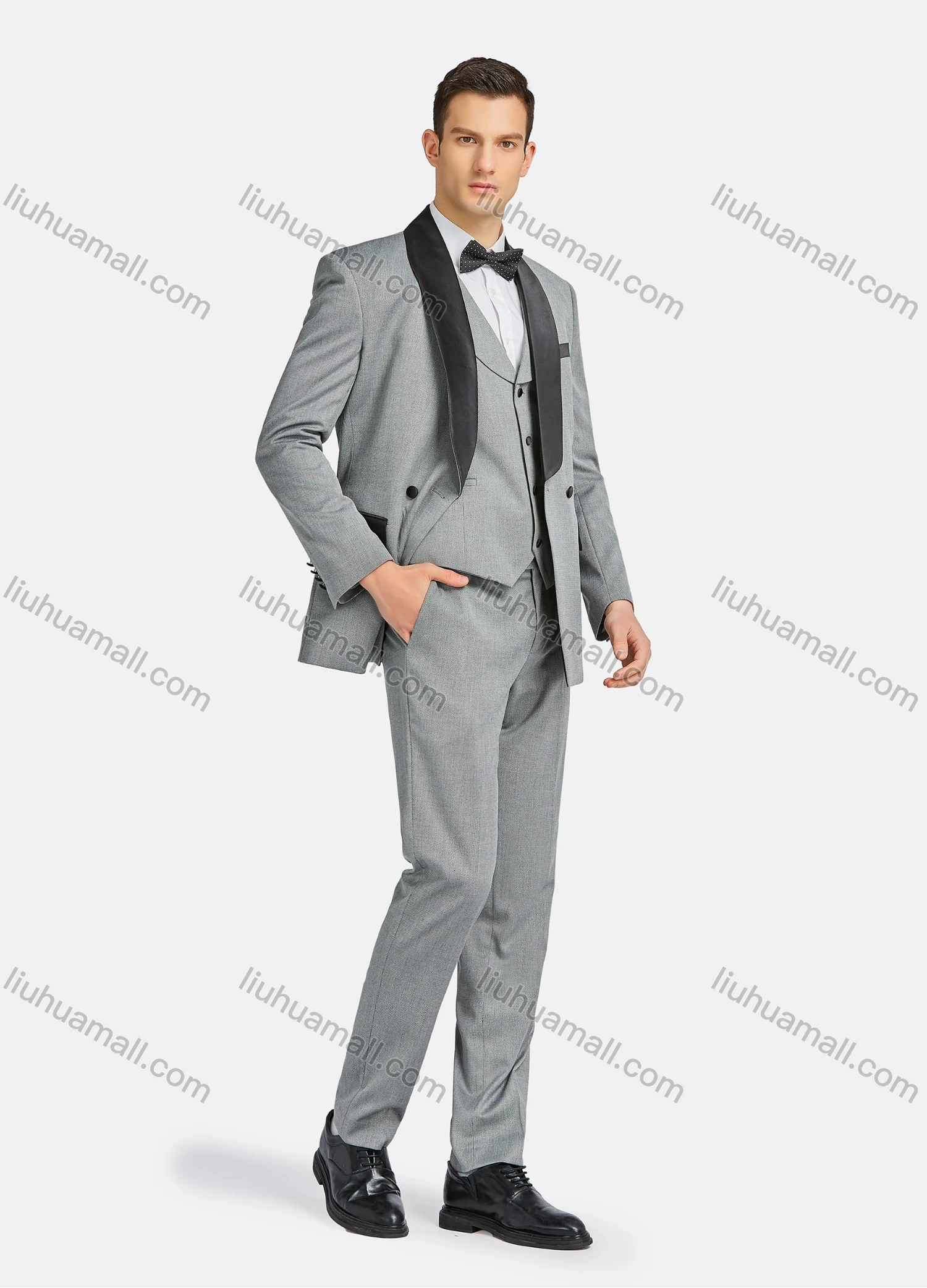 Wholesale Men's Formal Business Lapel Two Buttons Blazer Jacket & Single Breasted Waistcoat & Pants 3 Piece Suit Set - Liuhuamall