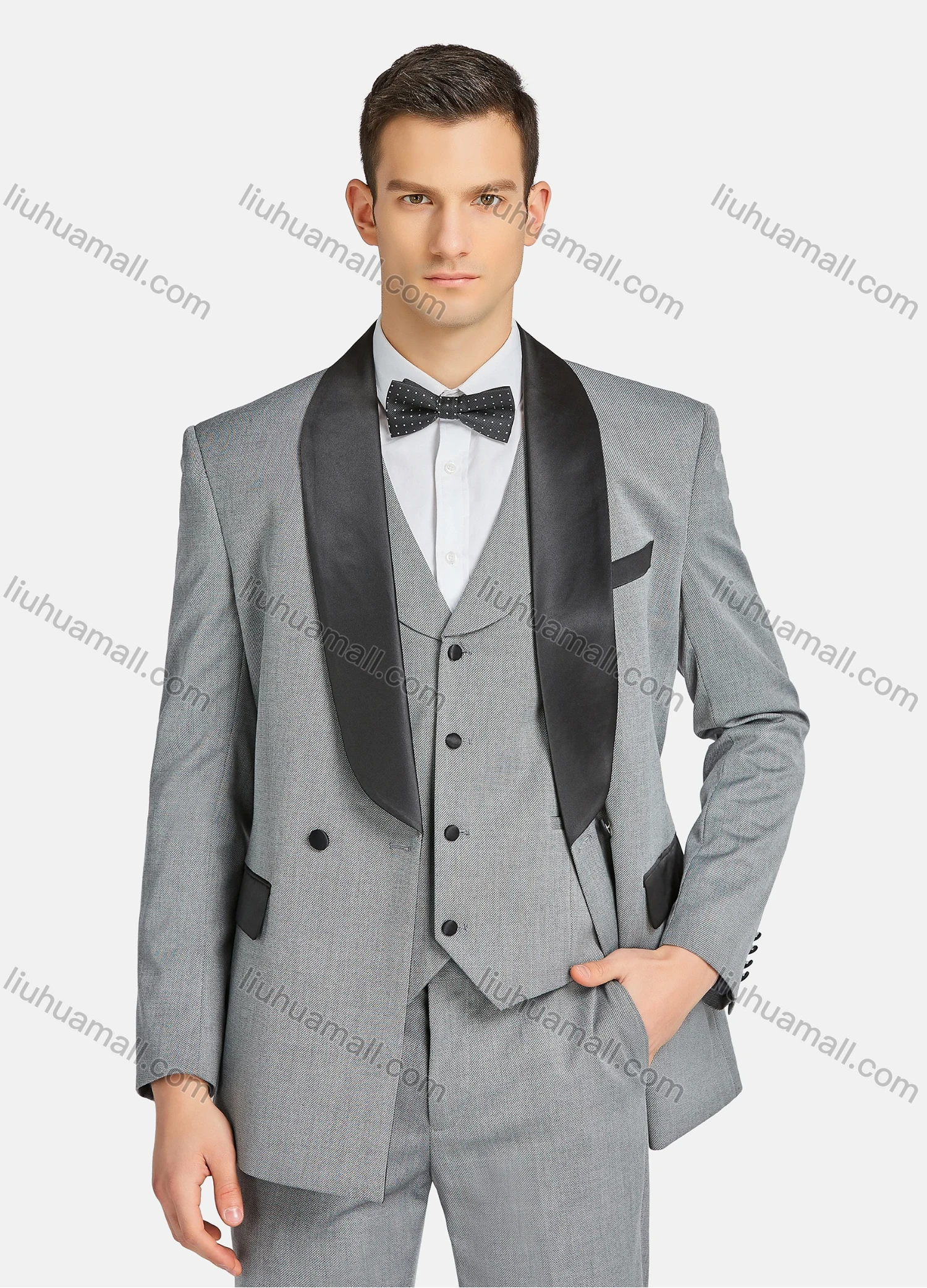 Wholesale Men's Formal Business Lapel Two Buttons Blazer Jacket & Single Breasted Waistcoat & Pants 3 Piece Suit Set - Liuhuamall