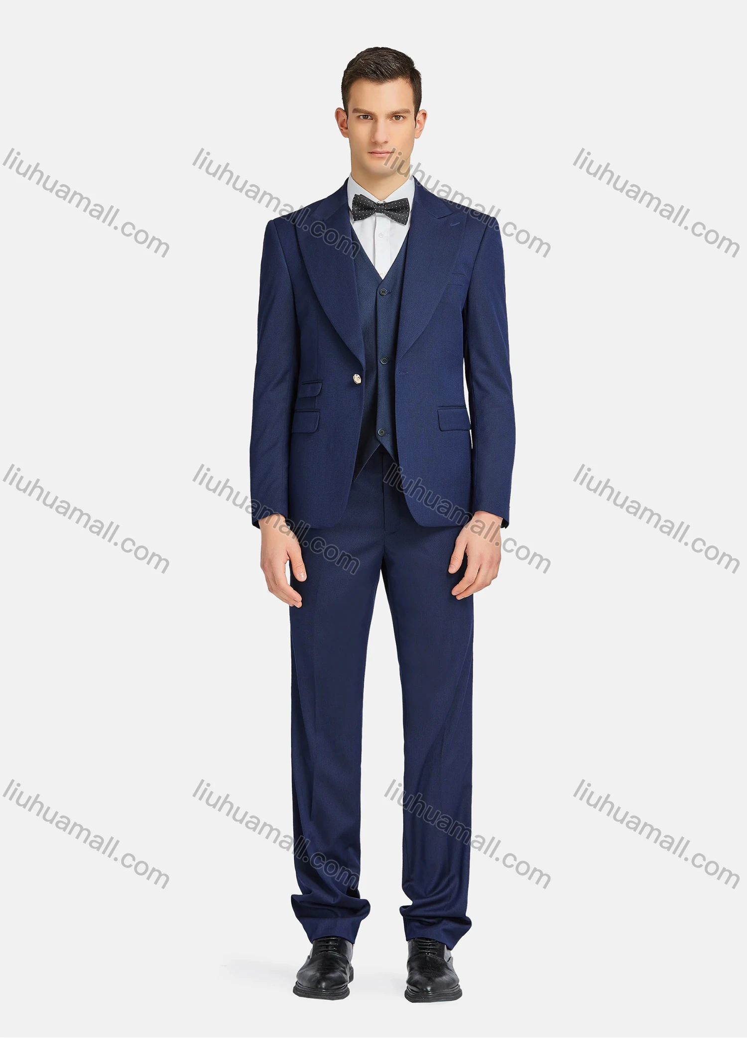 Wholesale Men's Formal Business Lapel Plain One Button Blazer Jacket & Single Breasted Waistcoat & Pants 3 Piece Suit Set - Liuhuamall